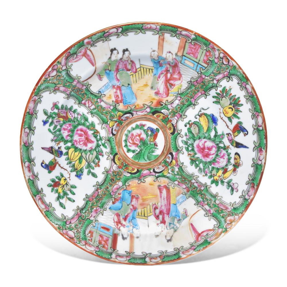 A Large Group of Thirty-Seven Chinese Export Porcelain Rose Medallion Tablewares