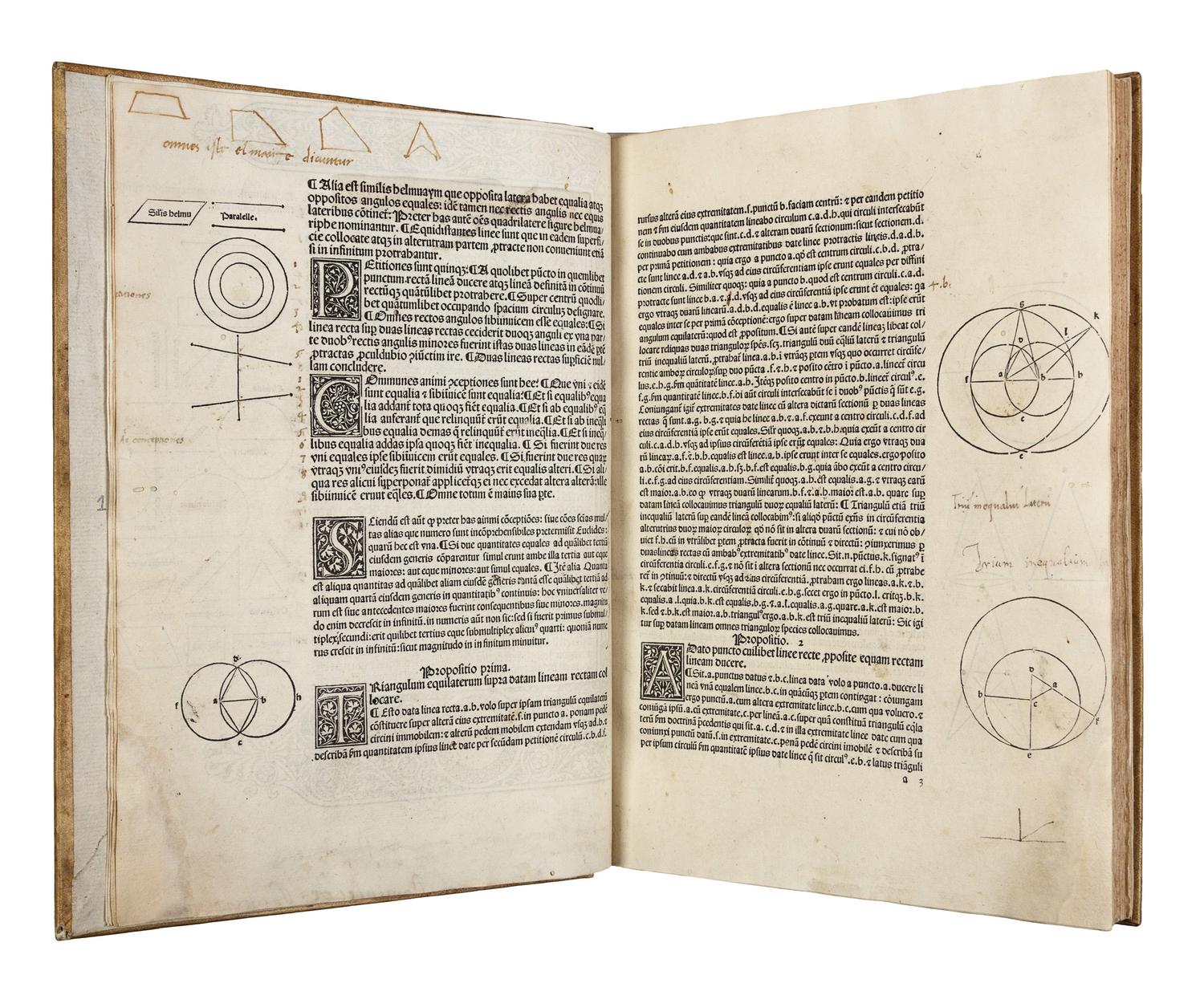 EUCLID (fl. ca 300 B.C.). Elementa geometriae . Translated from the Arabic by Adelard of Bath. Edited by Giovanni Campano. Venice: Erhard Ratdolt, 25 May 1482.