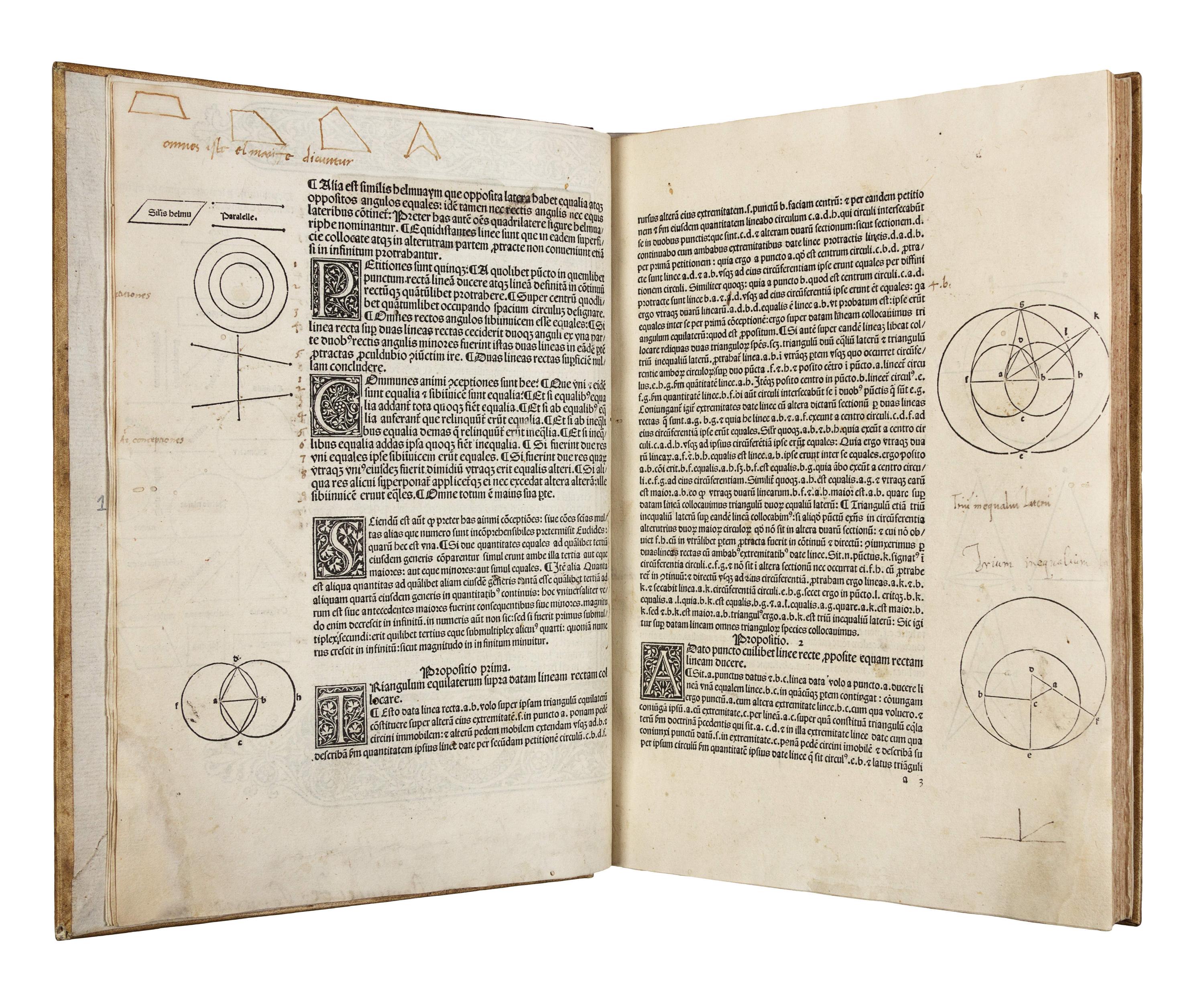 EUCLID (fl. ca 300 B.C.). Elementa geometriae . Translated from the Arabic by Adelard of Bath. Edited by Giovanni Campano. Venice: Erhard Ratdolt, 25 May 1482.