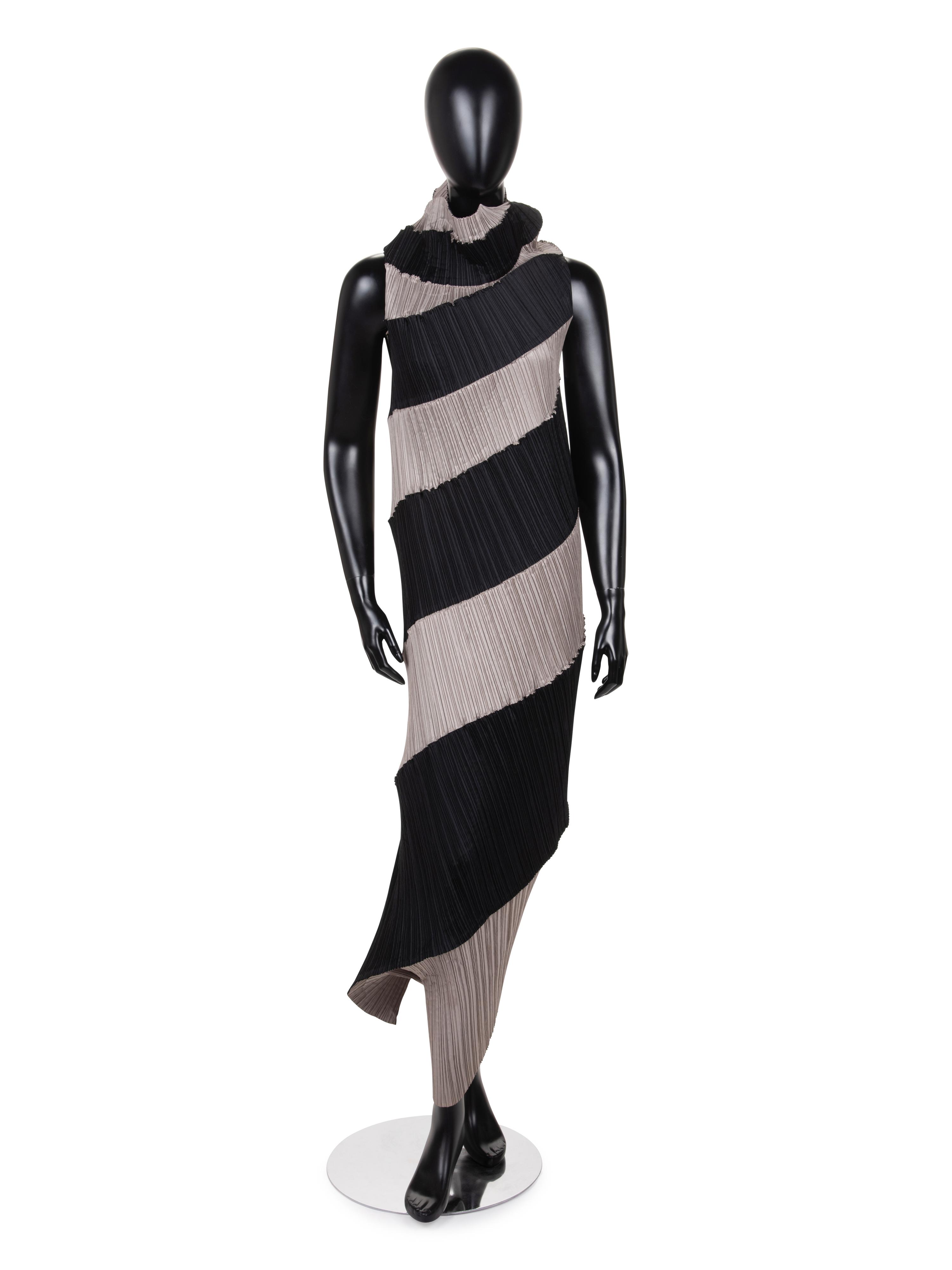 Issey Miyake Pleated Two-Tone Sleeveless Dress