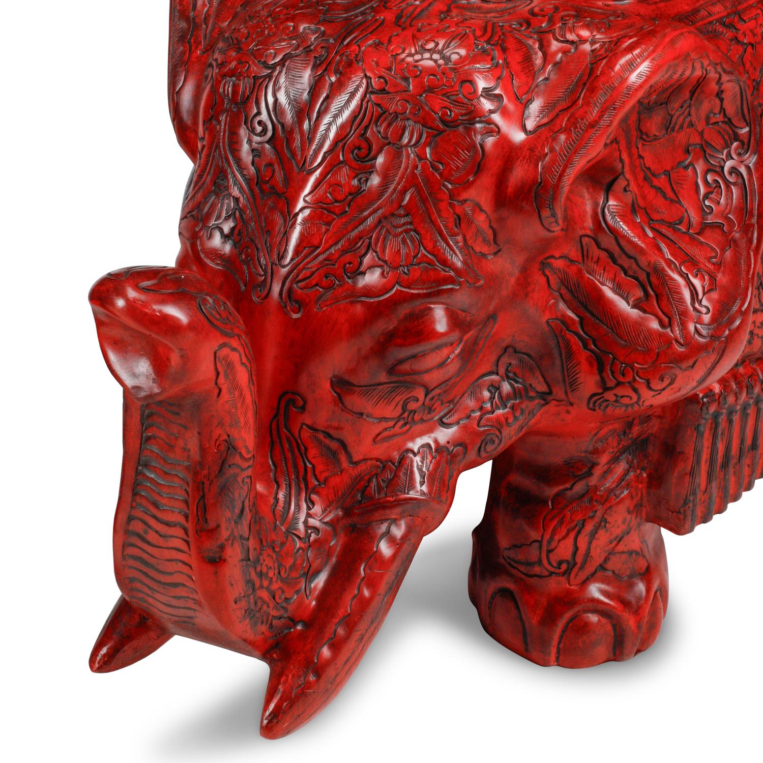 A Pair of Chinese Carved Red Lacquer Elephant Stools