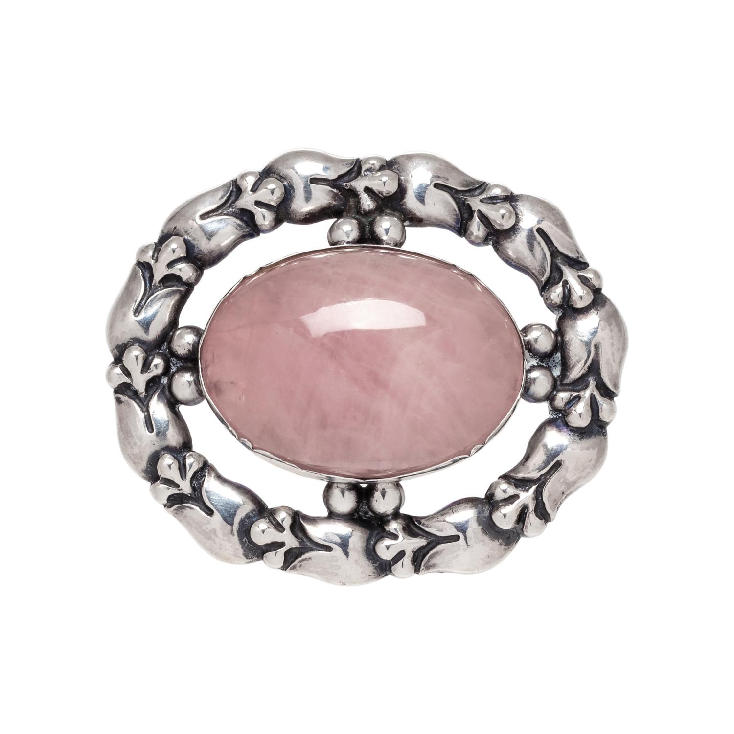 GEORG JENSEN, SILVER AND ROSE QUARTZ PENDANT/BROOCH