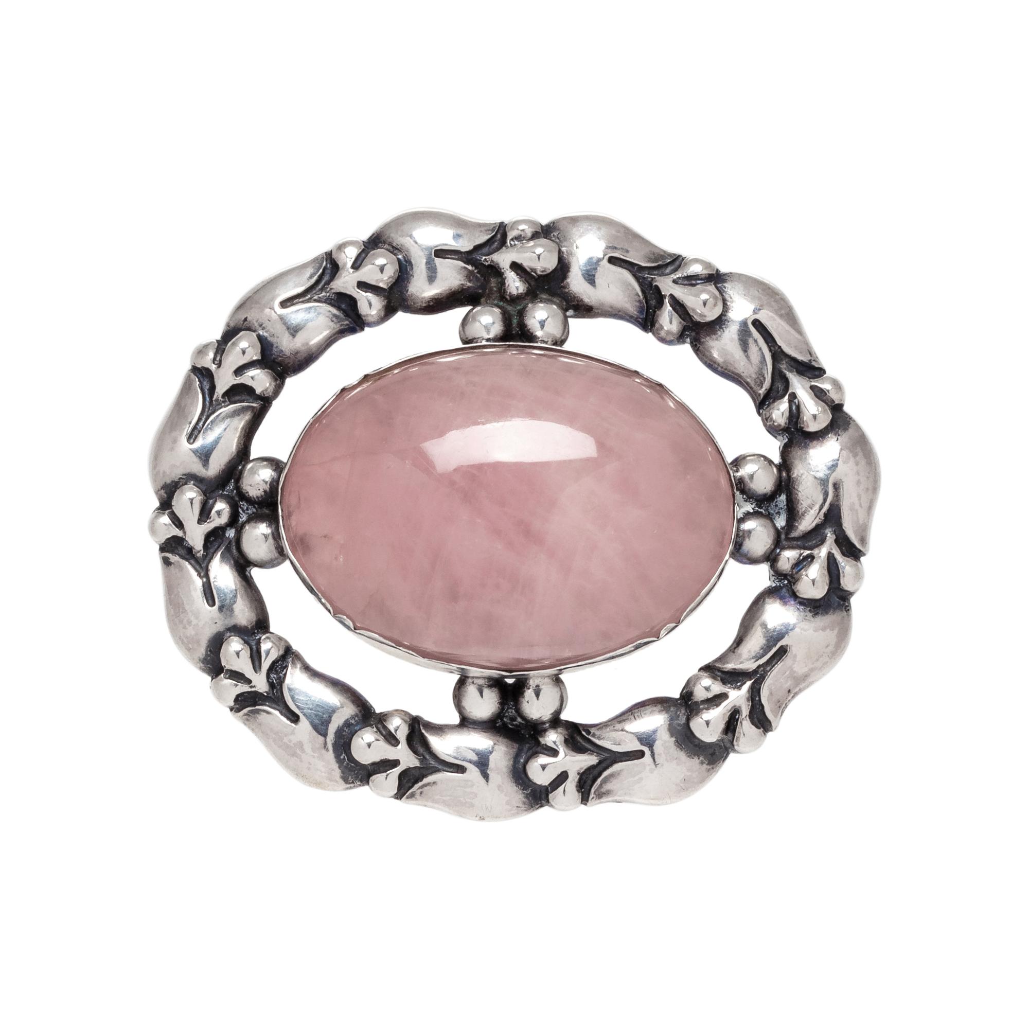 GEORG JENSEN, SILVER AND ROSE QUARTZ PENDANT/BROOCH