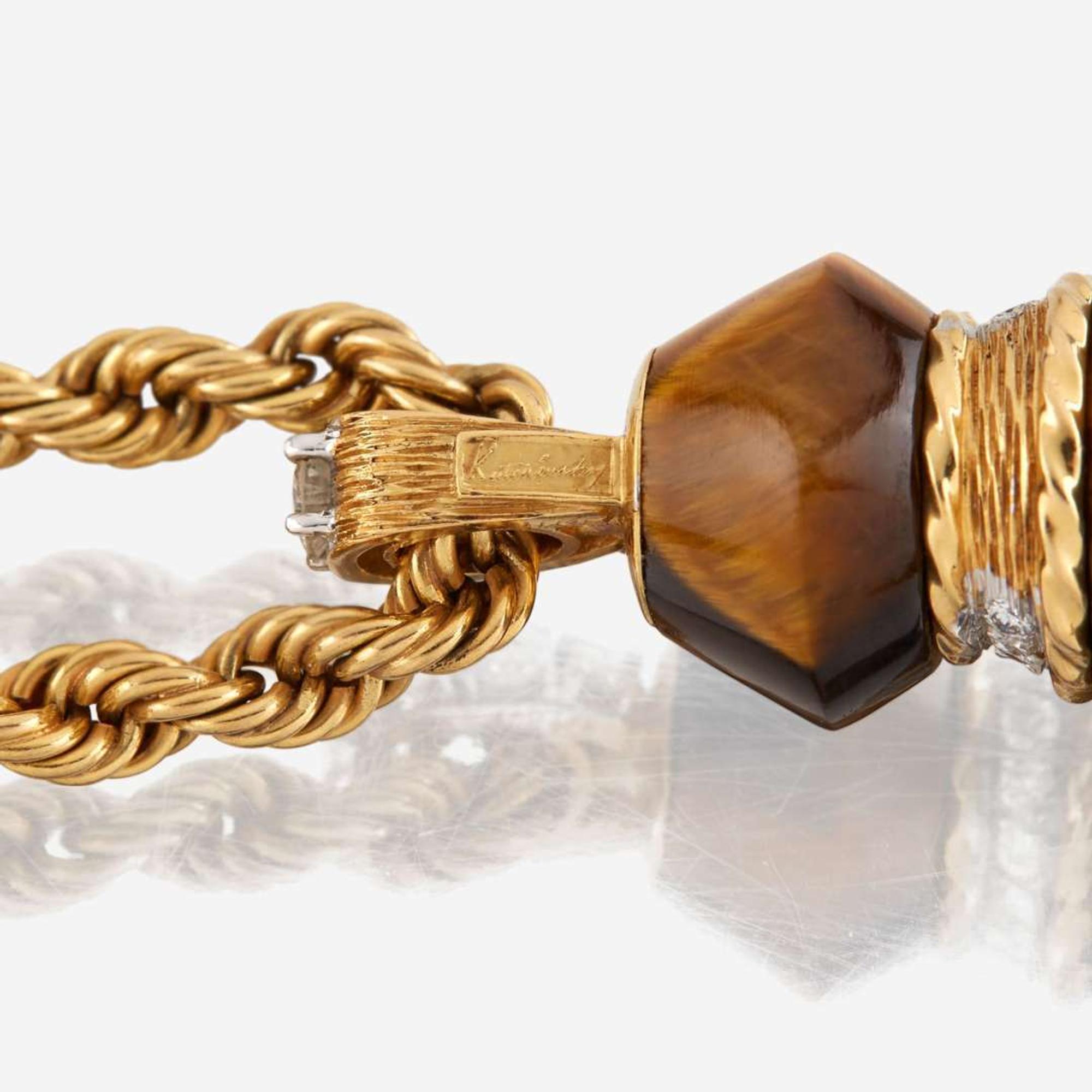 A gold, tiger's eye quartz, and diamond sautoir, Kutchinsky c. 1971
