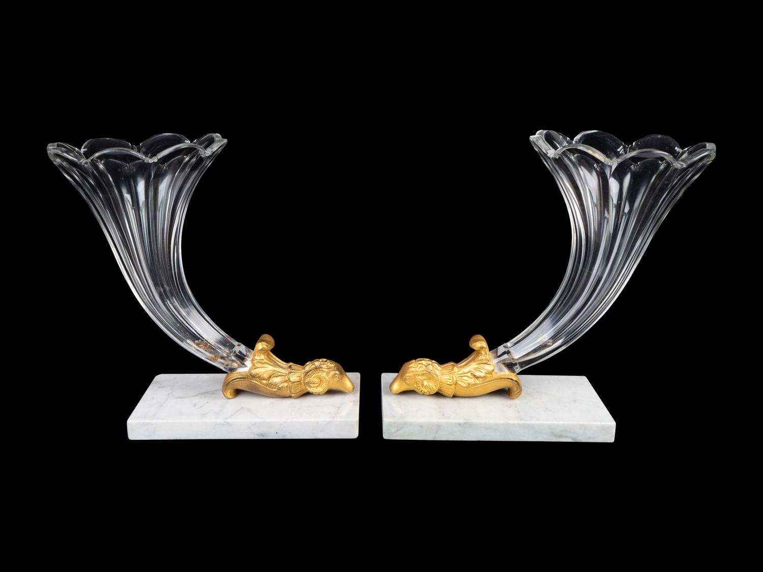A Pair of Empire Style Glass Cornucopia Vases — 19TH/20TH CENTURY