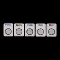 A Group of Five 2010 America the Beautiful-Early Releases Commemorative 5 oz. Silver Rounds [NGC MS69]