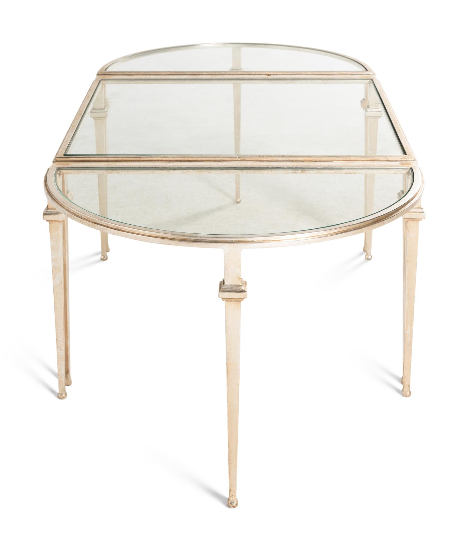 A Pair of Nancy Corzine Silvered Metal Guerlain Three-Part Low Tables