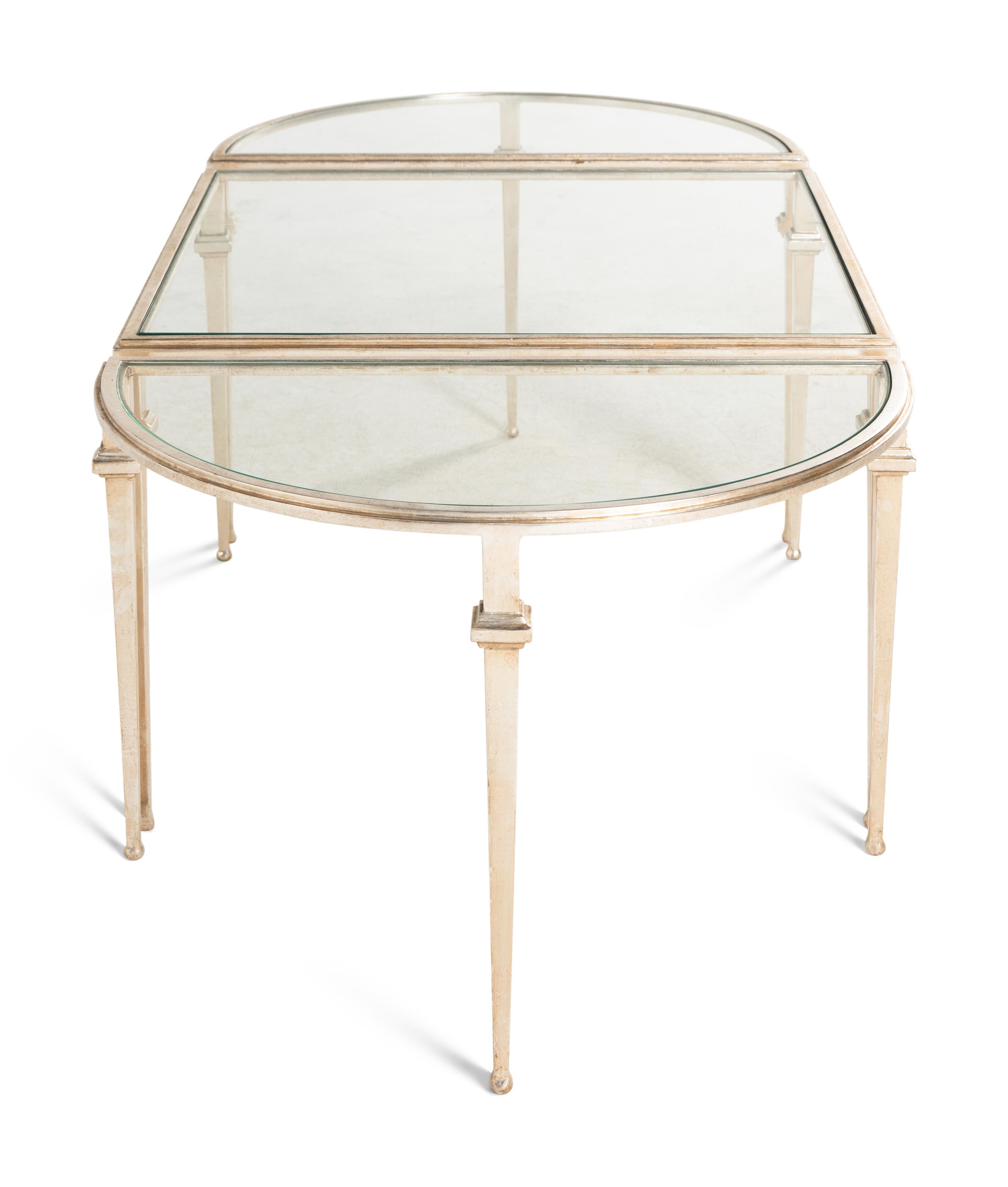 A Pair of Nancy Corzine Silvered Metal Guerlain Three-Part Low Tables