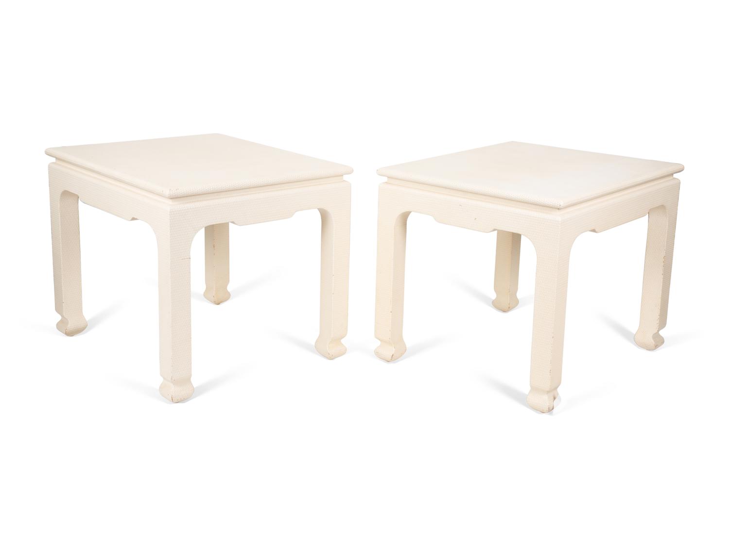 A Pair of Harrison Van-Horn West Wind White Lacquered Woven Raffia Side Tables — 20TH CENTURY