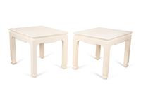 A Pair of Harrison Van-Horn West Wind White Lacquered Woven Raffia Side Tables — 20TH CENTURY