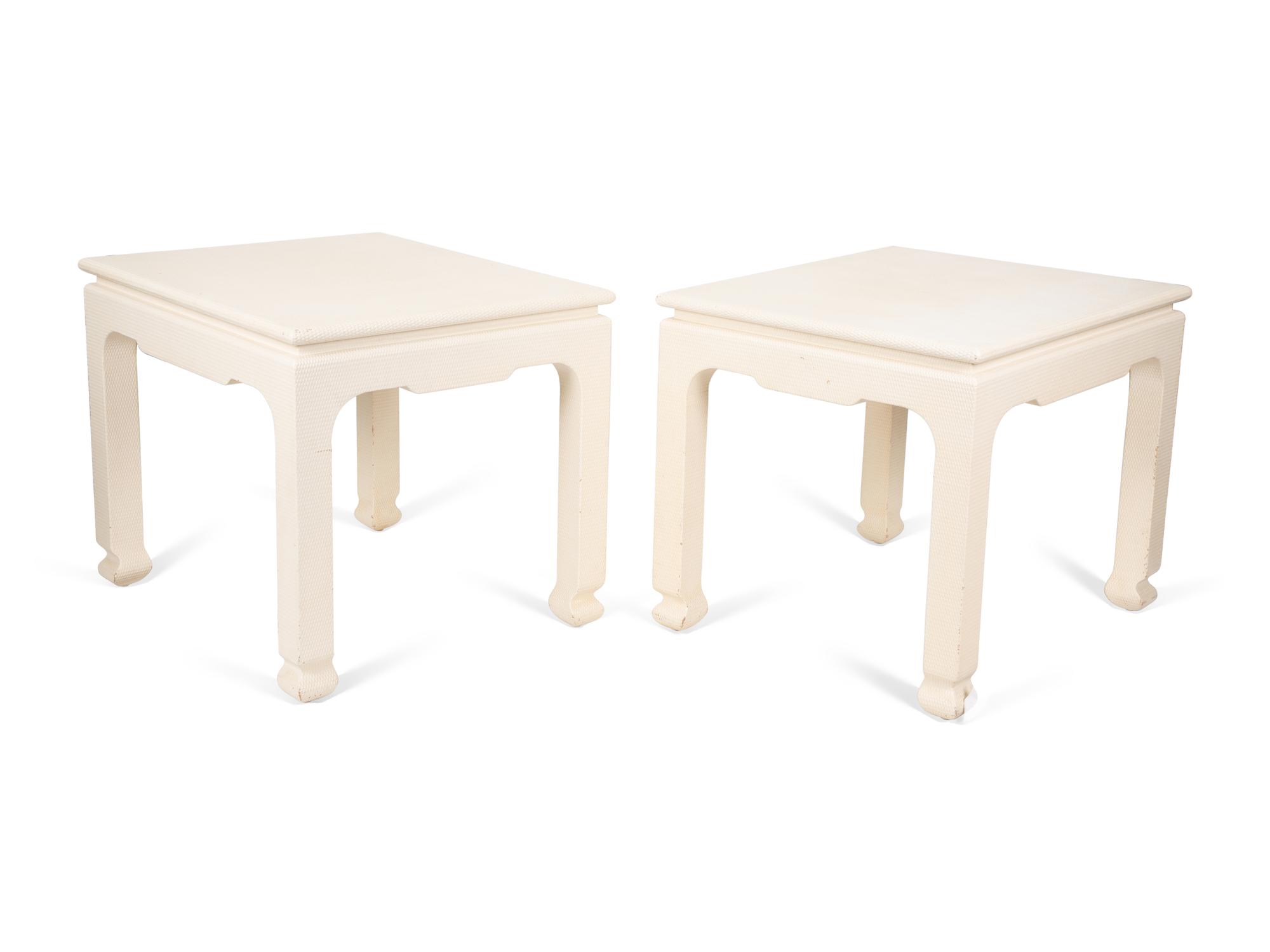 A Pair of Harrison Van-Horn West Wind White Lacquered Woven Raffia Side Tables — 20TH CENTURY