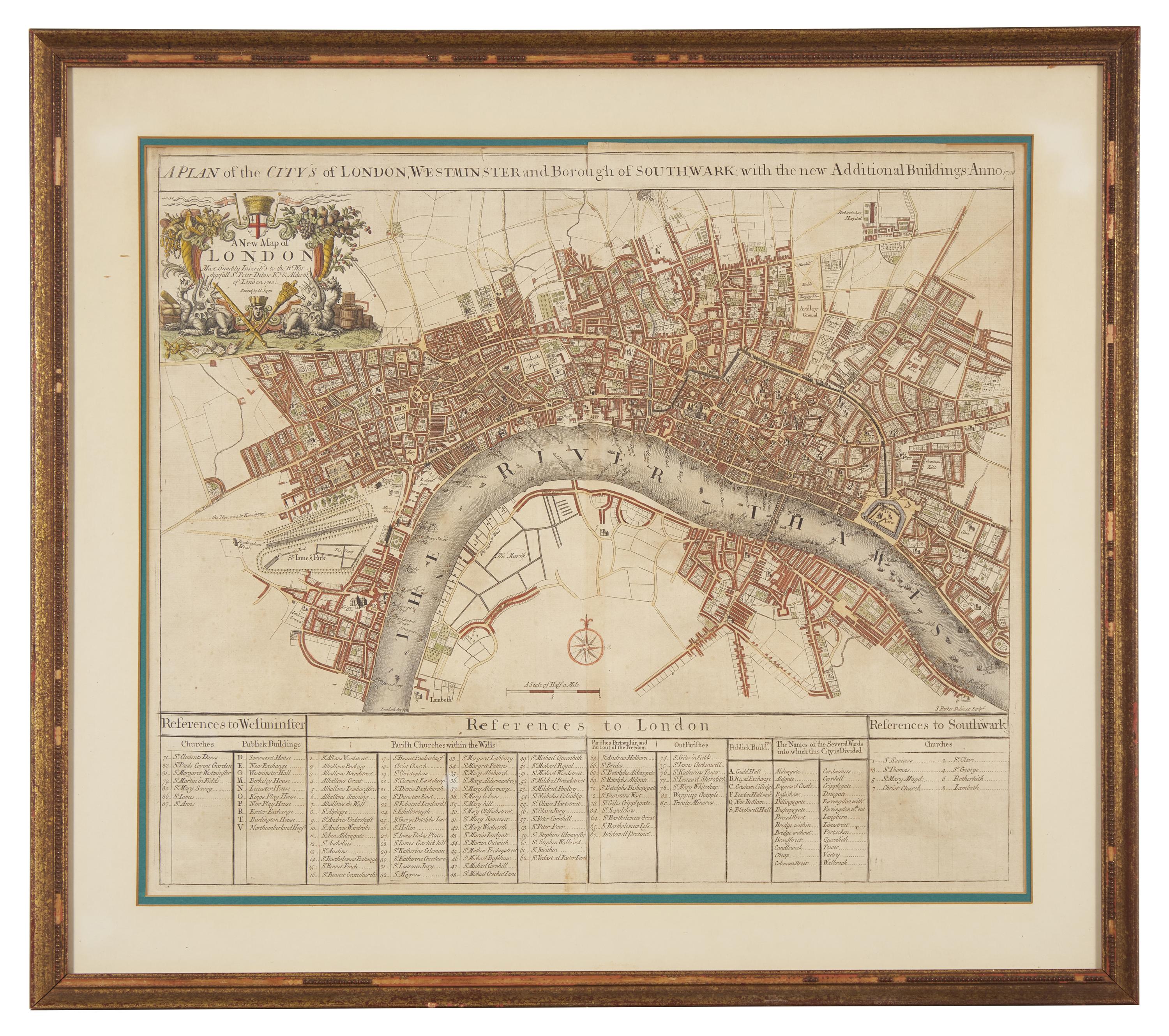 [Maps & Atlases] Senex, John. A Plan of the City's of London, Westminster and Borough of Southwark; with the new Additional Buildings: Anno 1720