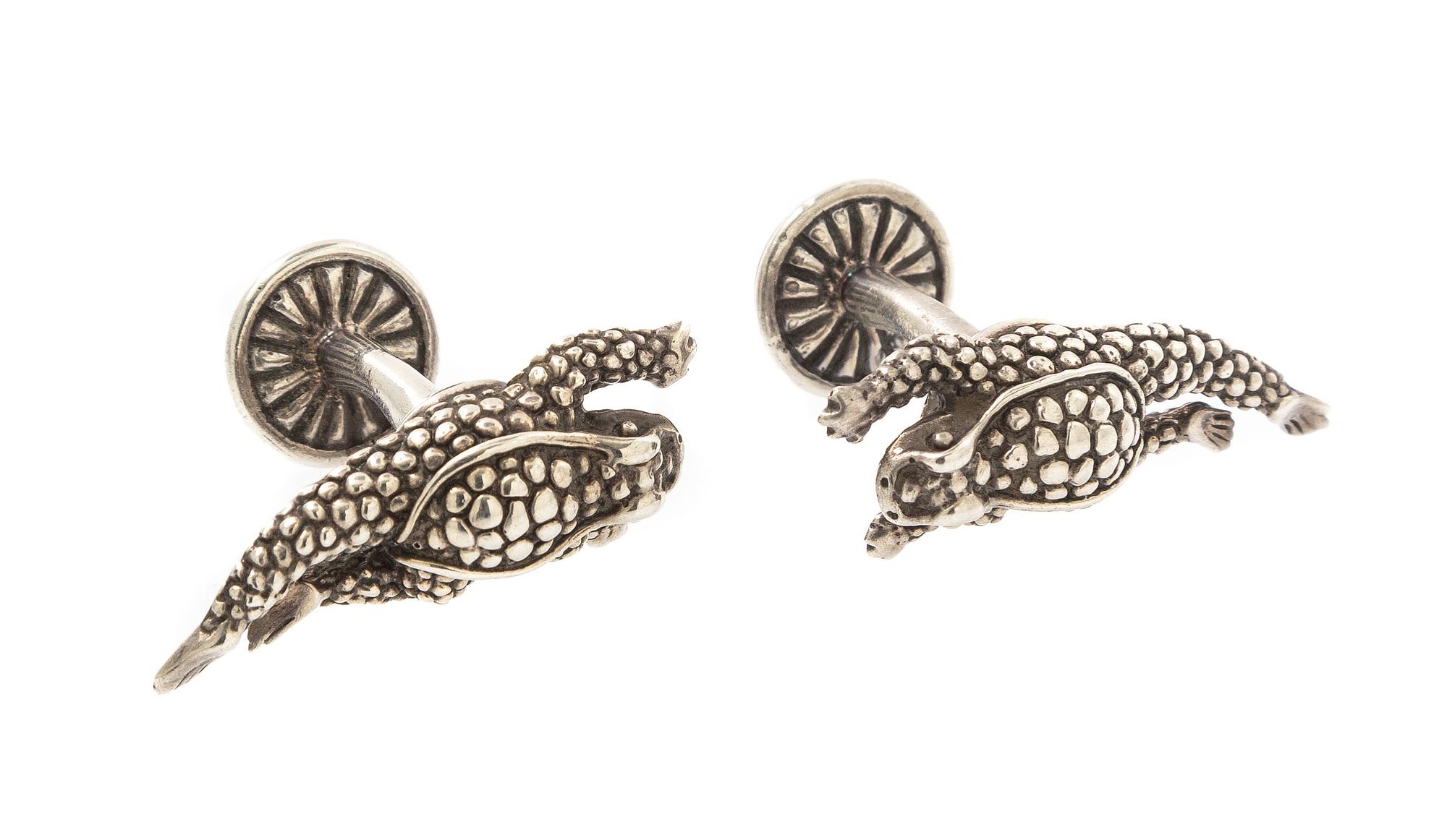 A Pair of Sterling Silver Frog Cufflinks, Kieselstein-Cord, Circa 1999. 12.40 dwts.