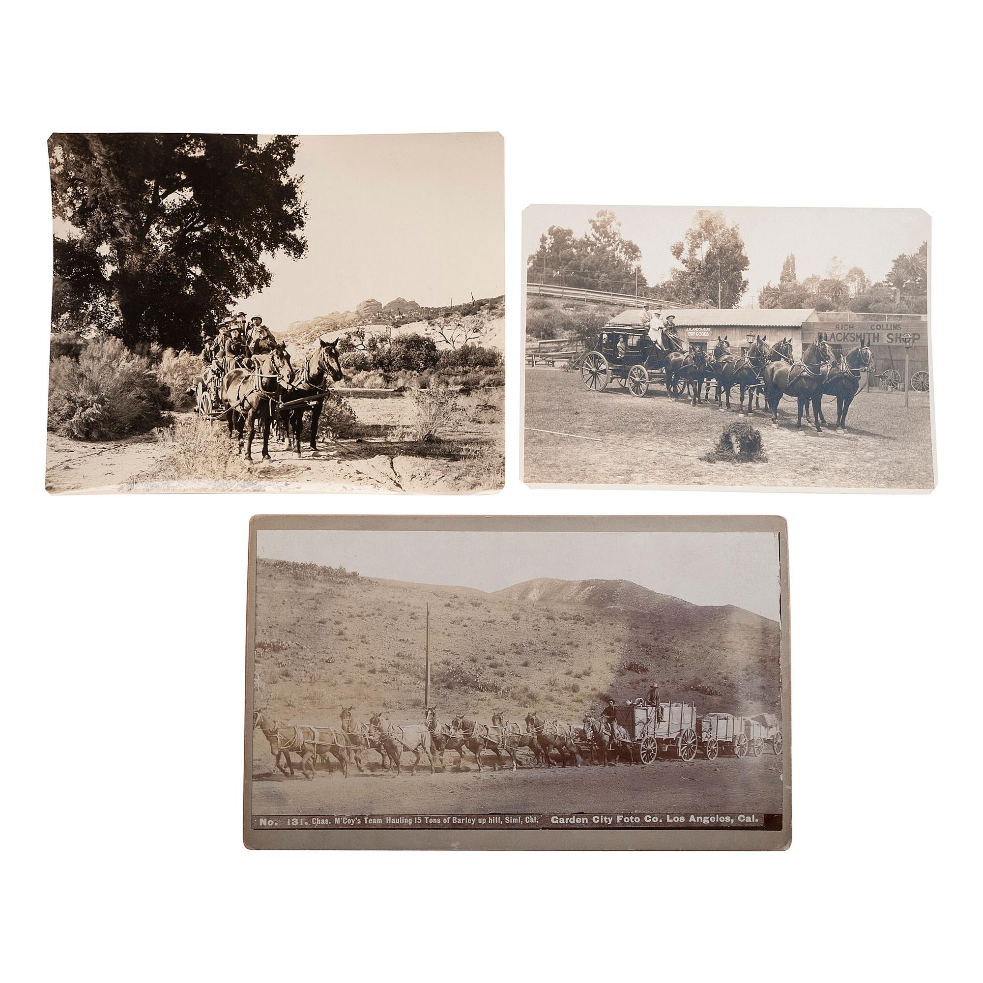 [STAGECOACHES]. A group of 3 California stagecoach photographs, comprising: