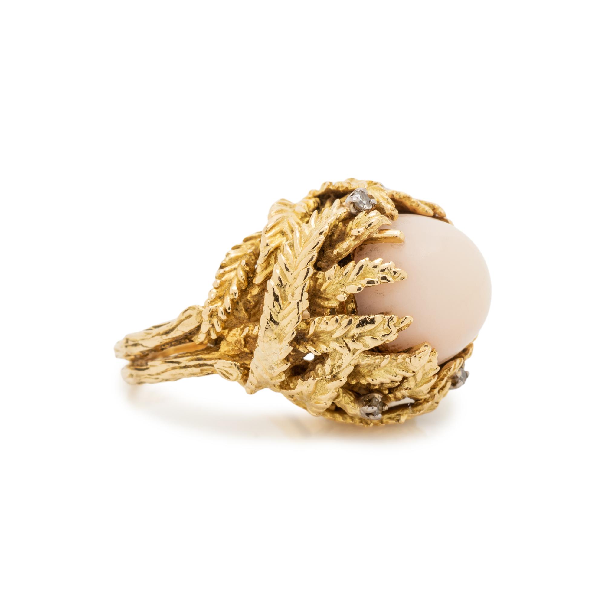 SOLD: ANGEL SKIN CORAL AND DIAMOND RING
