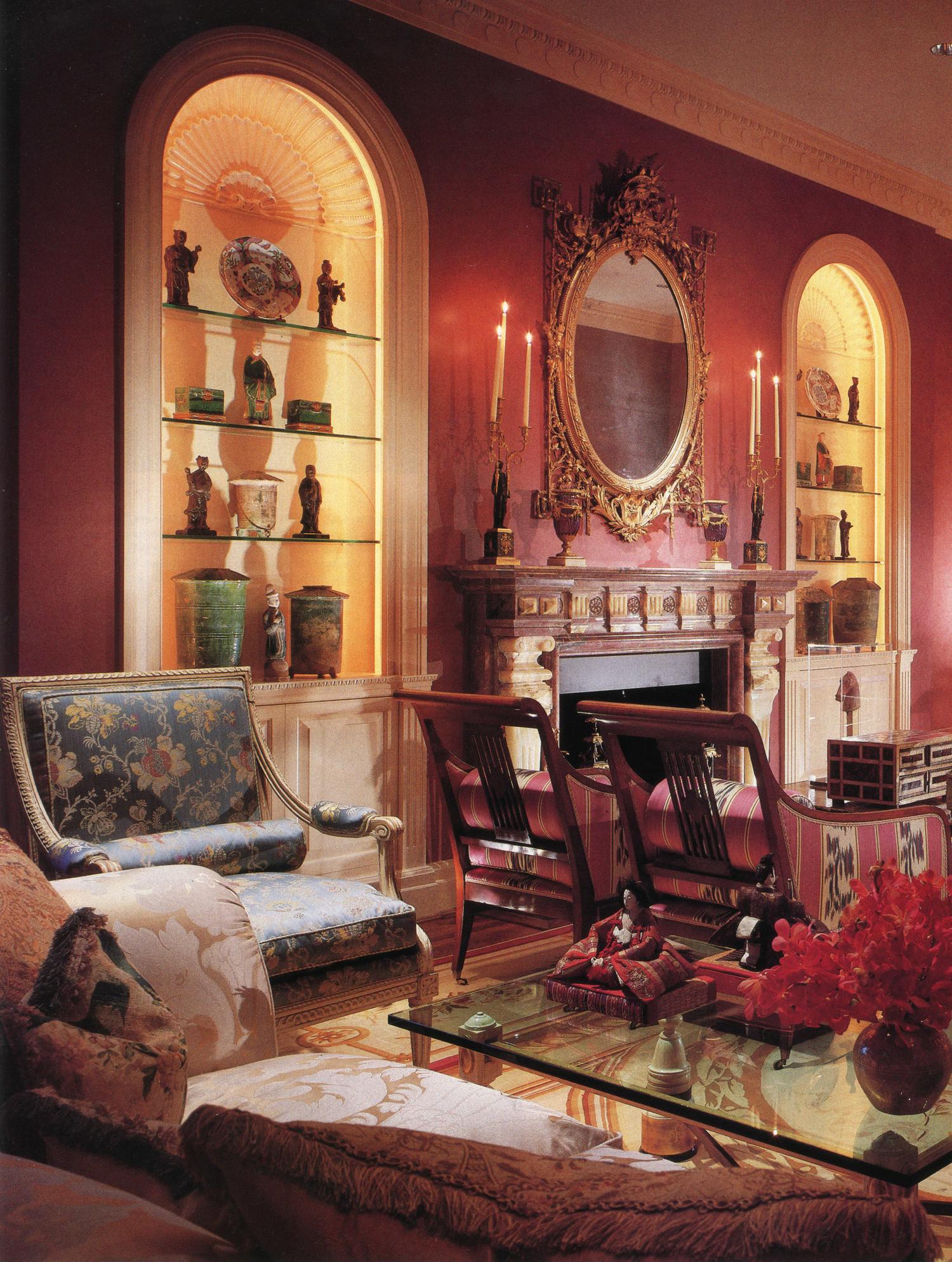 A Pair of Empire Gilt and Patinated Bronze and Marble Three-Light Figural Candelabra