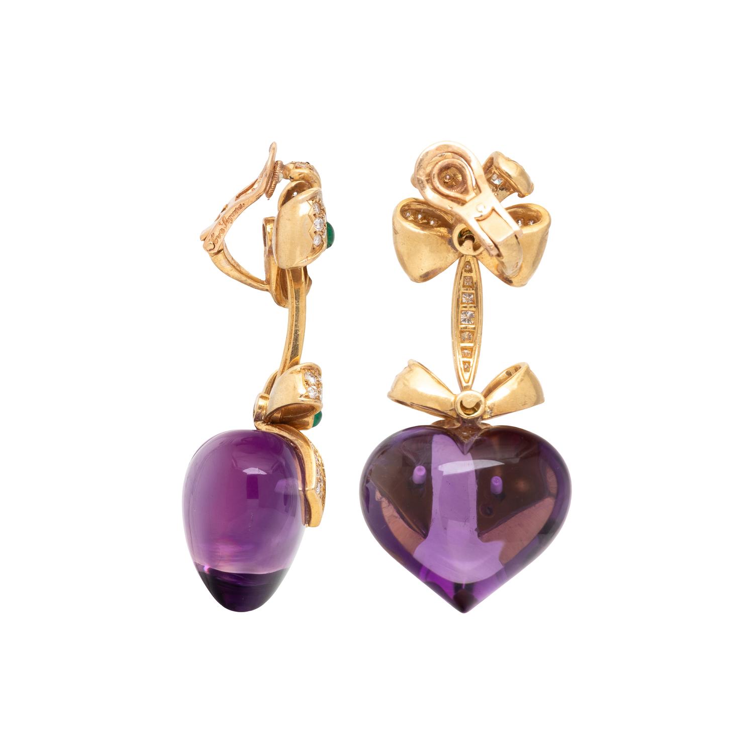 EVA SEGOURA, AMETHYST, DIAMOND, AND EMERALD EARRINGS