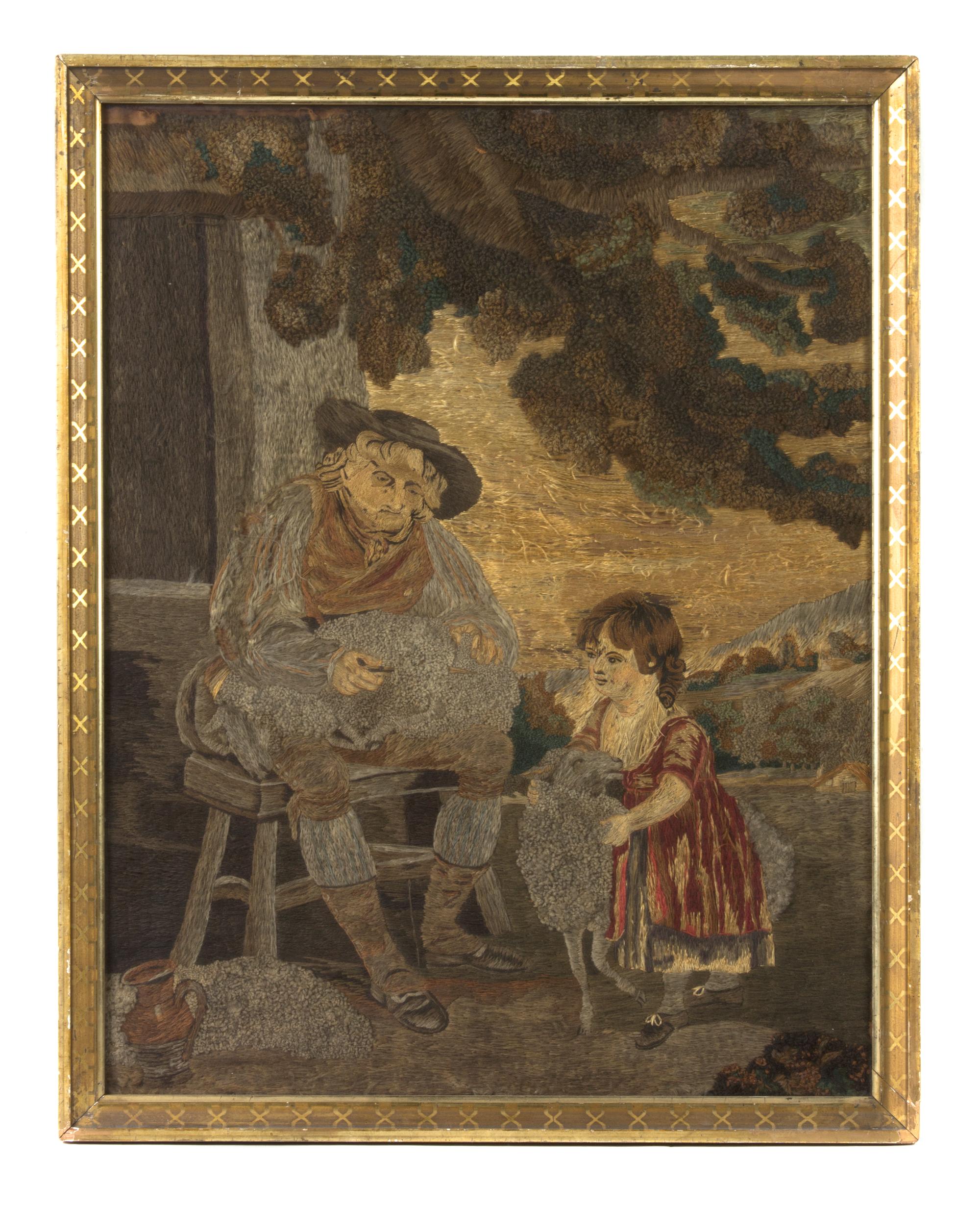 An English Stumpwork Panel, Height 22 3/4 x width 17 1/4 inches.