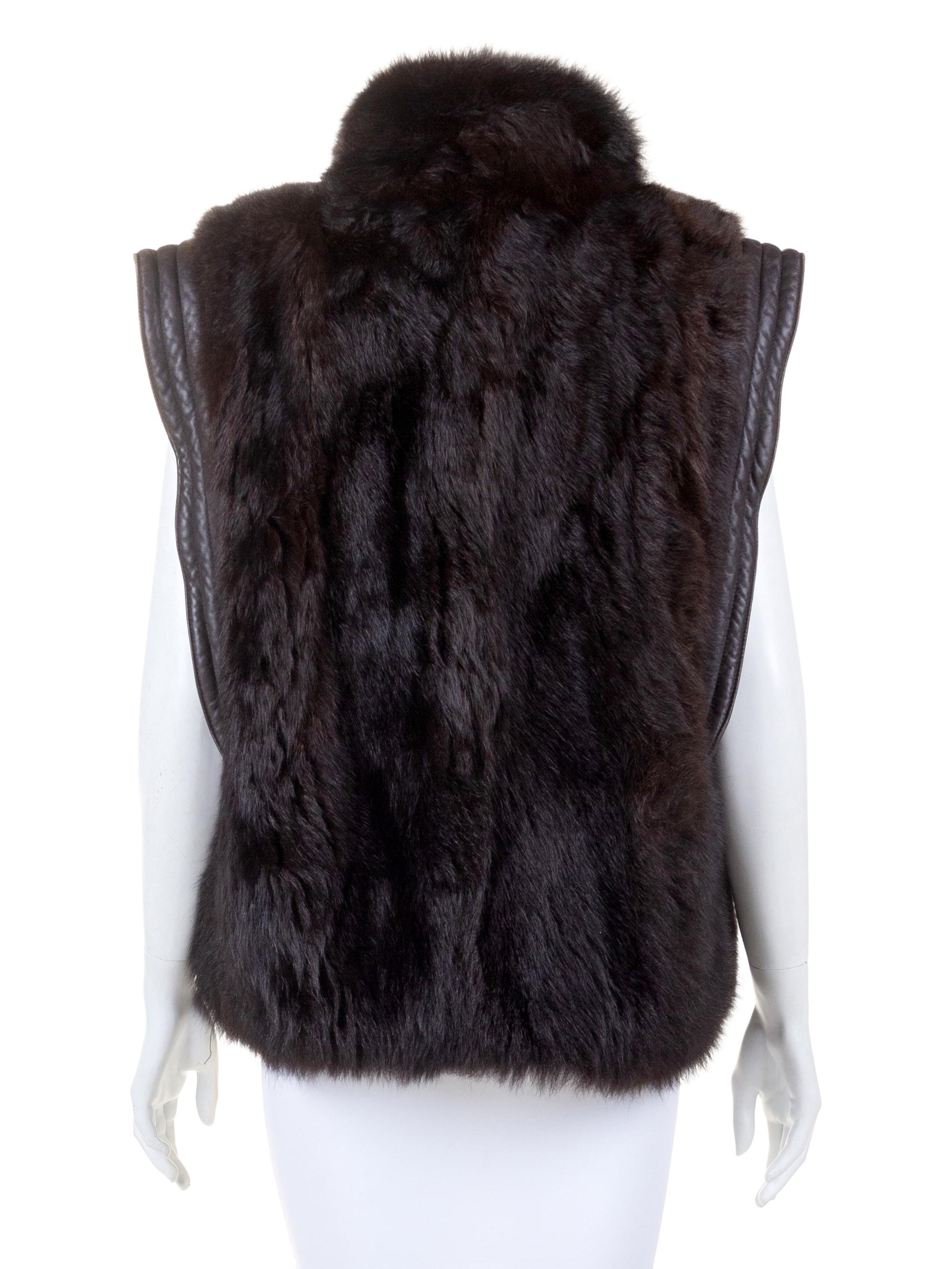 Brown Fur Jacket/Vest with Brown Leather Trim, 1980's