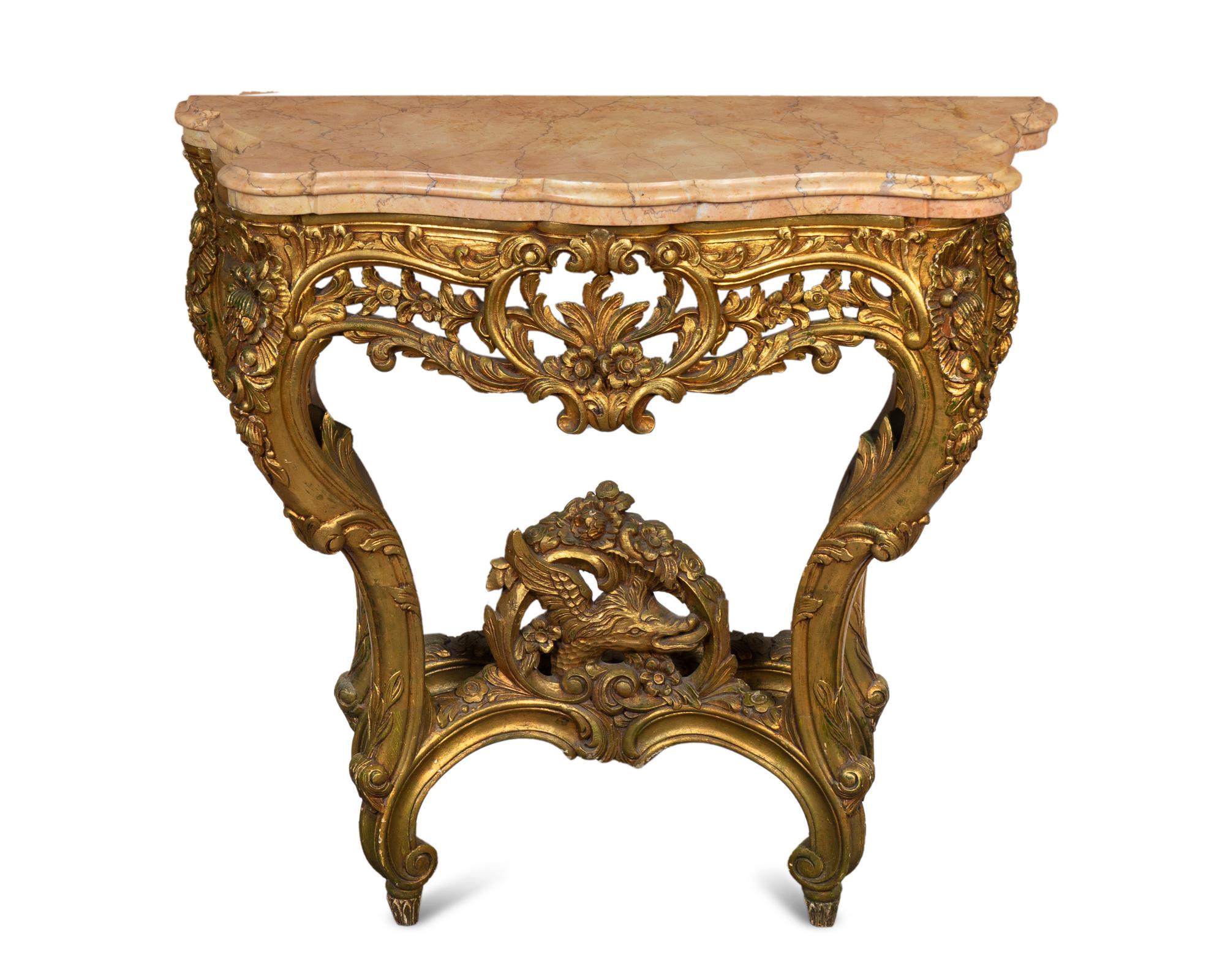 A Louis XV Style Giltwood Console Table — FIRST HALF-20TH CENTURY