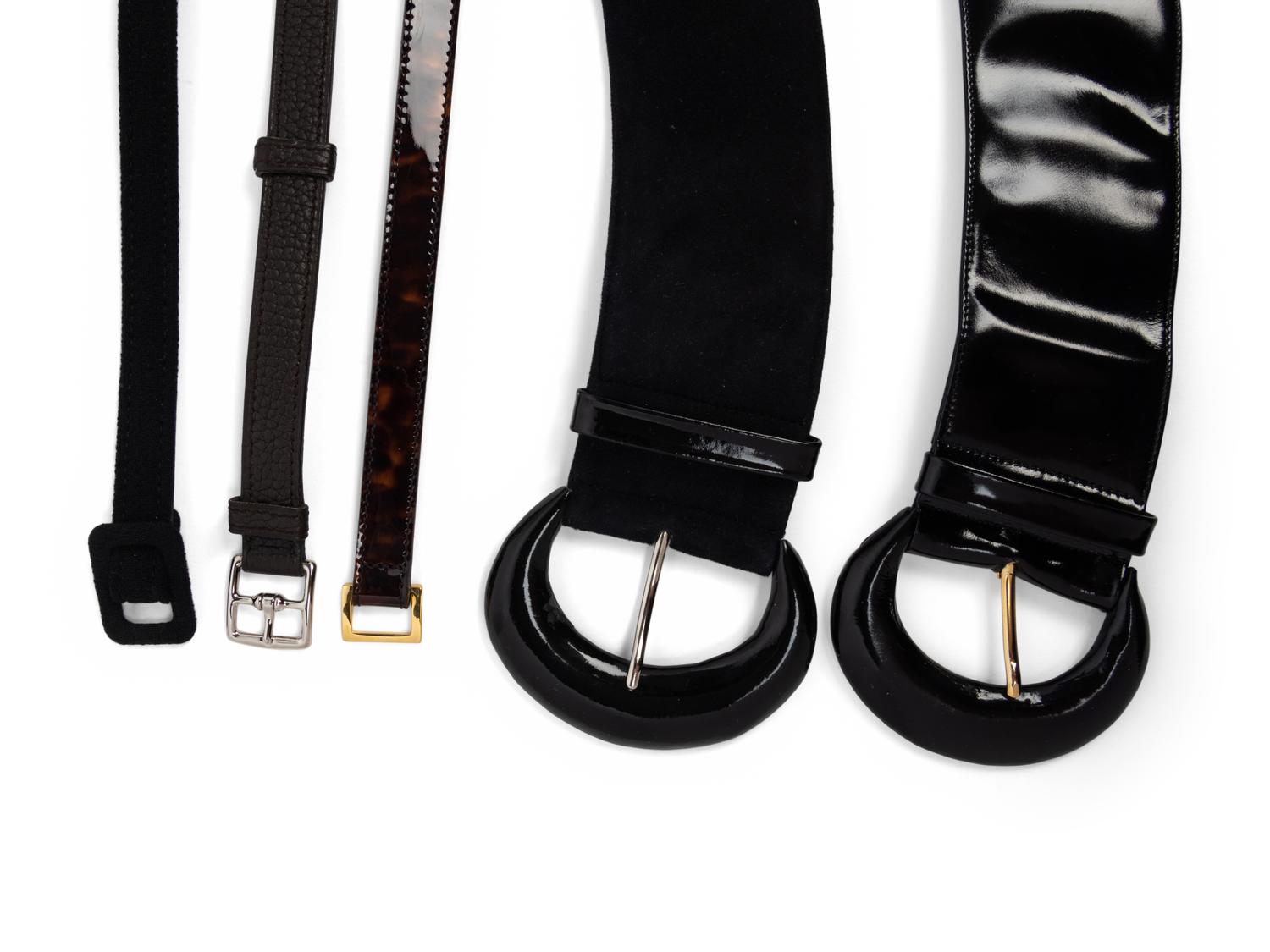 Five Designer Belts: Hermès, Two Charles Jourdan, Carolina Herrera, Oscar de la Renta