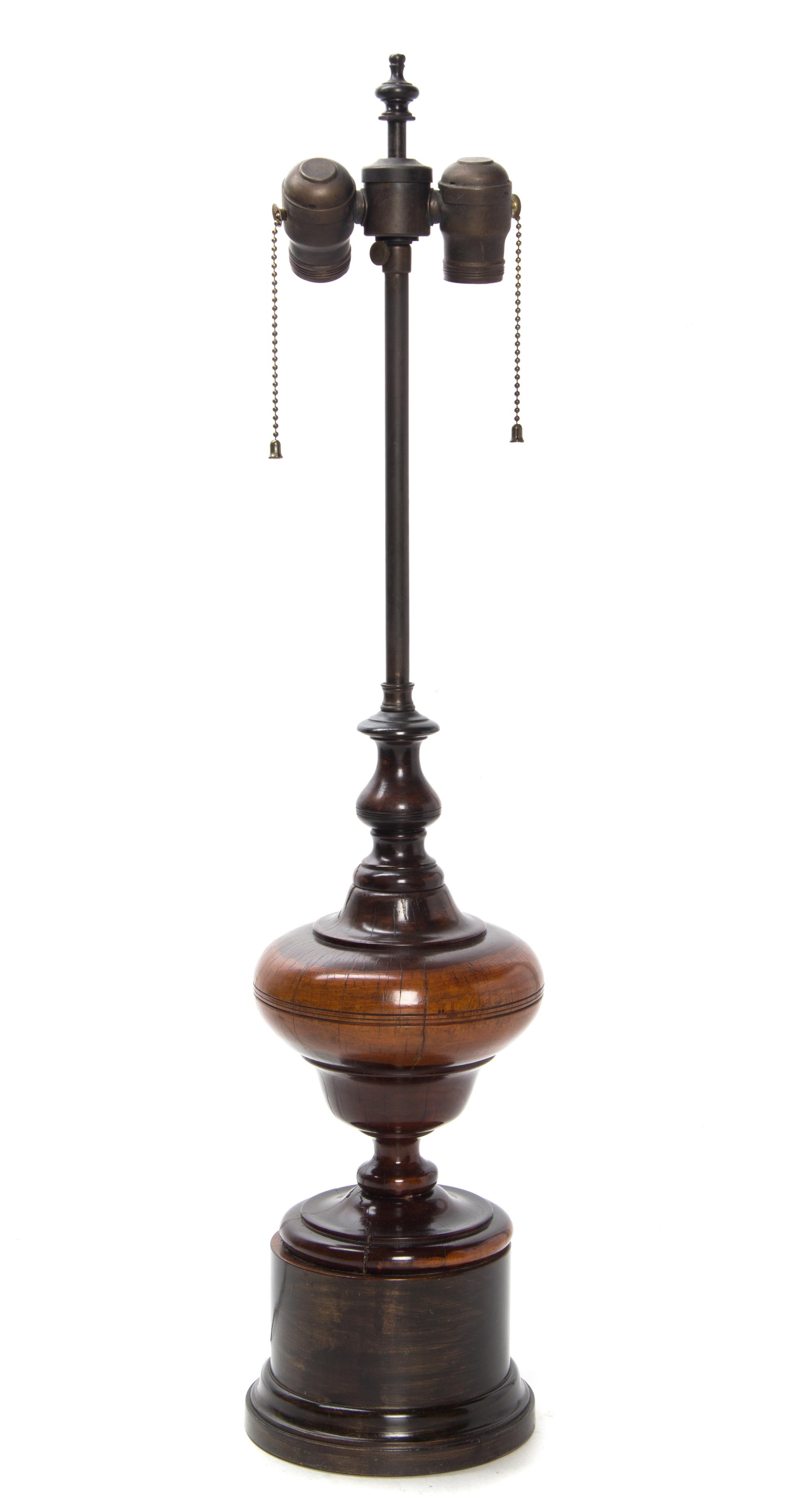 An English Turned Wood Urn Height overall 29 1/4 inches.