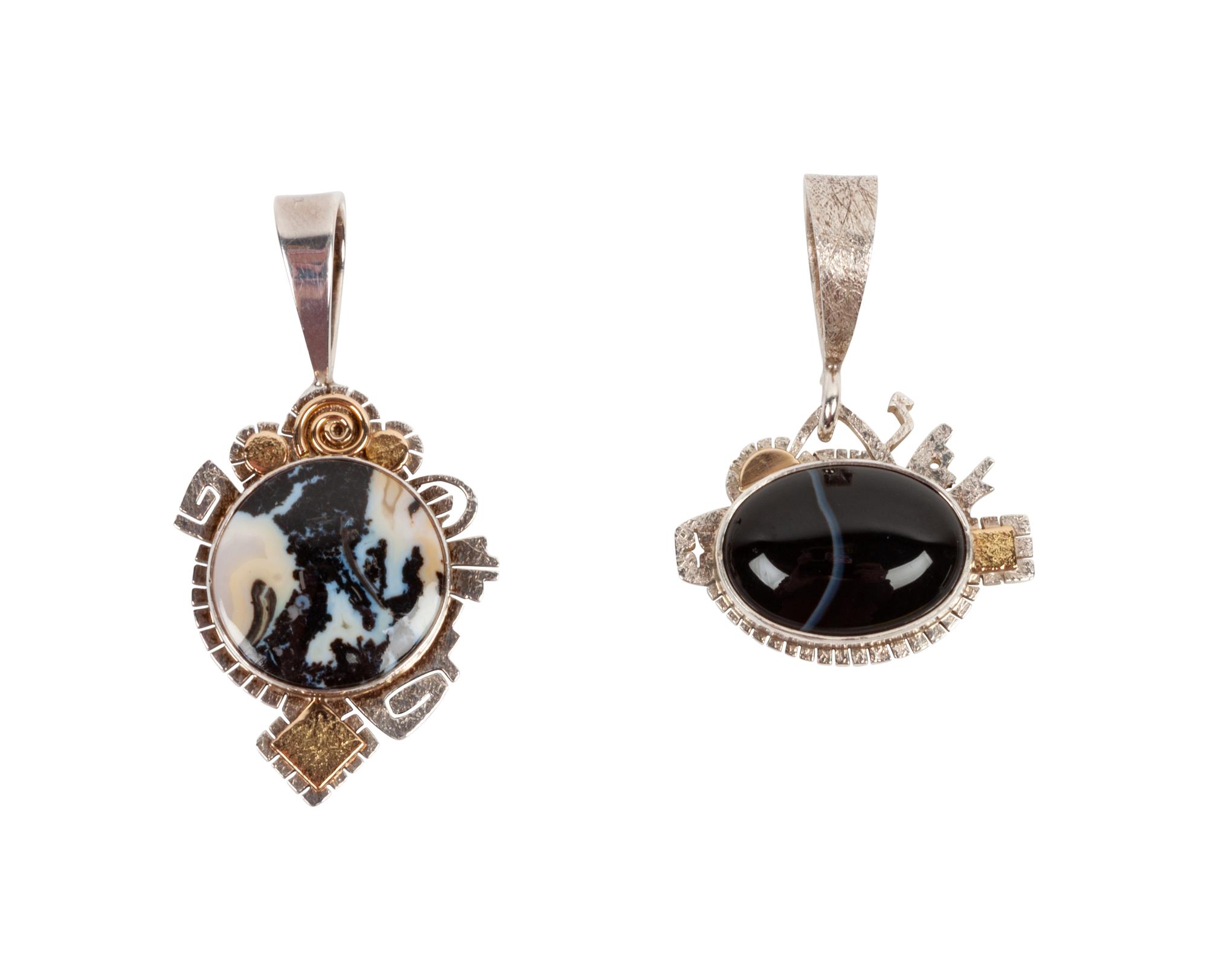 Sterling Silver and Agate Pendants, with 14k Gold Accents