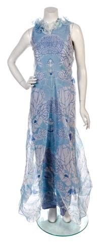 A Nina Ricci Light Blue Floral Print Chiffon Gown, Size 6.