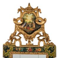 A Venetian Painted and Gilt Mirror with Courtship Scene