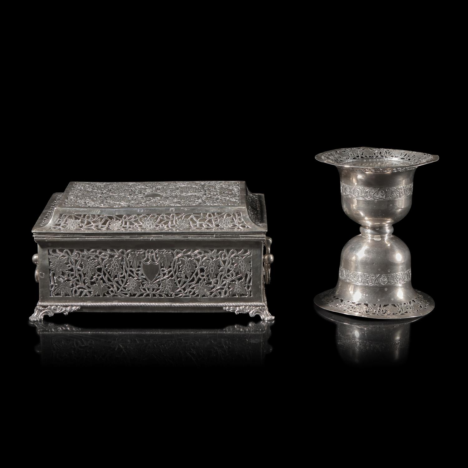 A British Colonial Style Silver Casket, and a Silver Lampstand — 殖民風格英式銀器兩件