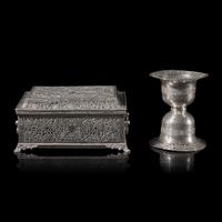 A British Colonial Style Silver Casket, and a Silver Lampstand — 殖民風格英式銀器兩件