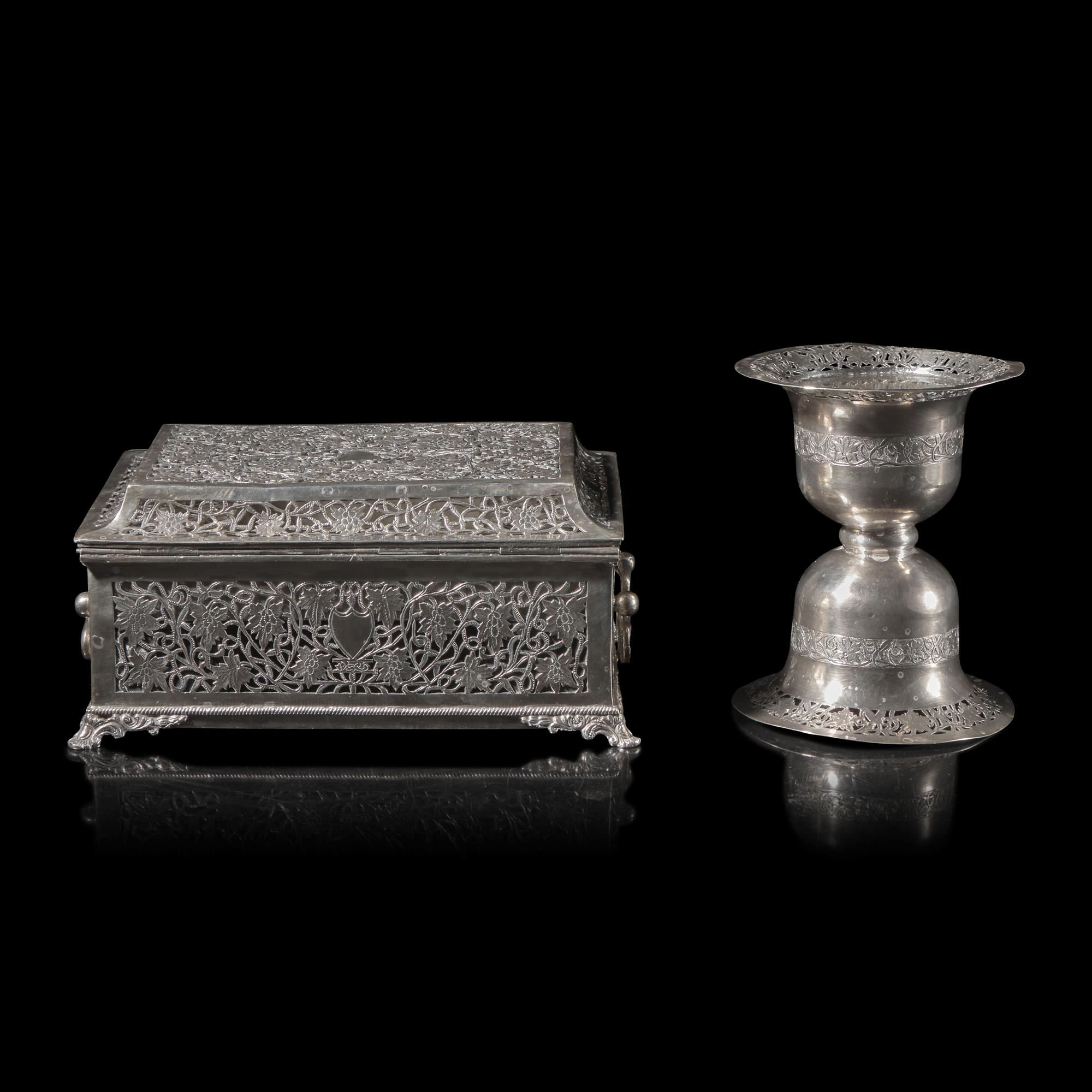 A British Colonial Style Silver Casket, and a Silver Lampstand — 殖民風格英式銀器兩件