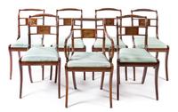 A Set of Seven Regency Brass Inlaid Mahogany Dining Chairs Height 33 1/2 inches. — CIRCA 1815