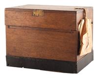 [SCIENCE & TECHNOLOGY]. James A. Rigby patent model for a "Combined Trunk, Desk, Table &c." with original tags, 1882.