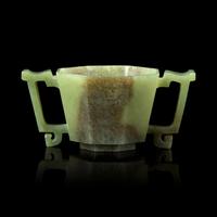 A Chinese Celadon Jade Octagonal Cup 青玉八方杯