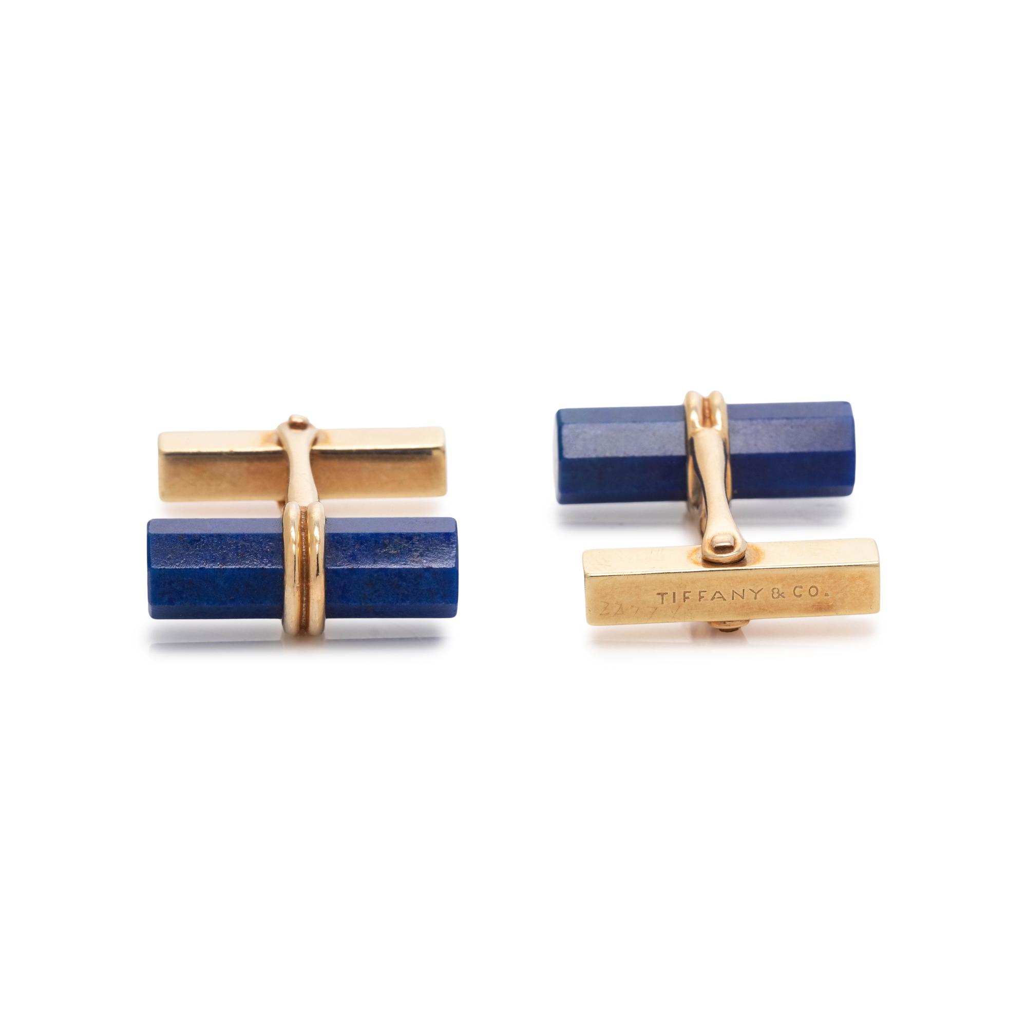 TIFFANY & CO., YELLOW GOLD AND LAPIS LAZULI CUFFLINKS
