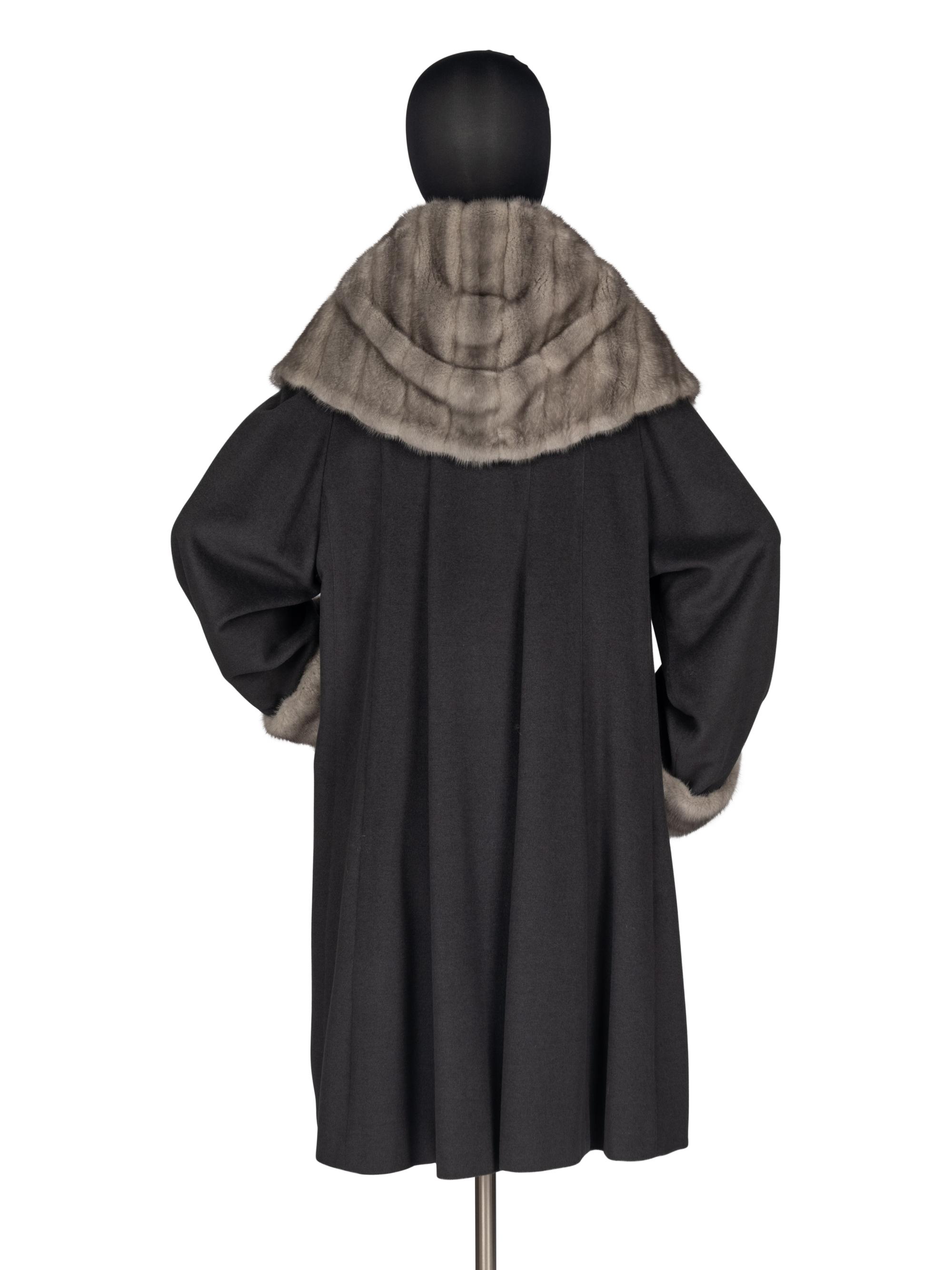 J. Mendel Wool Coat With Blue Iris Mink Fur Trim