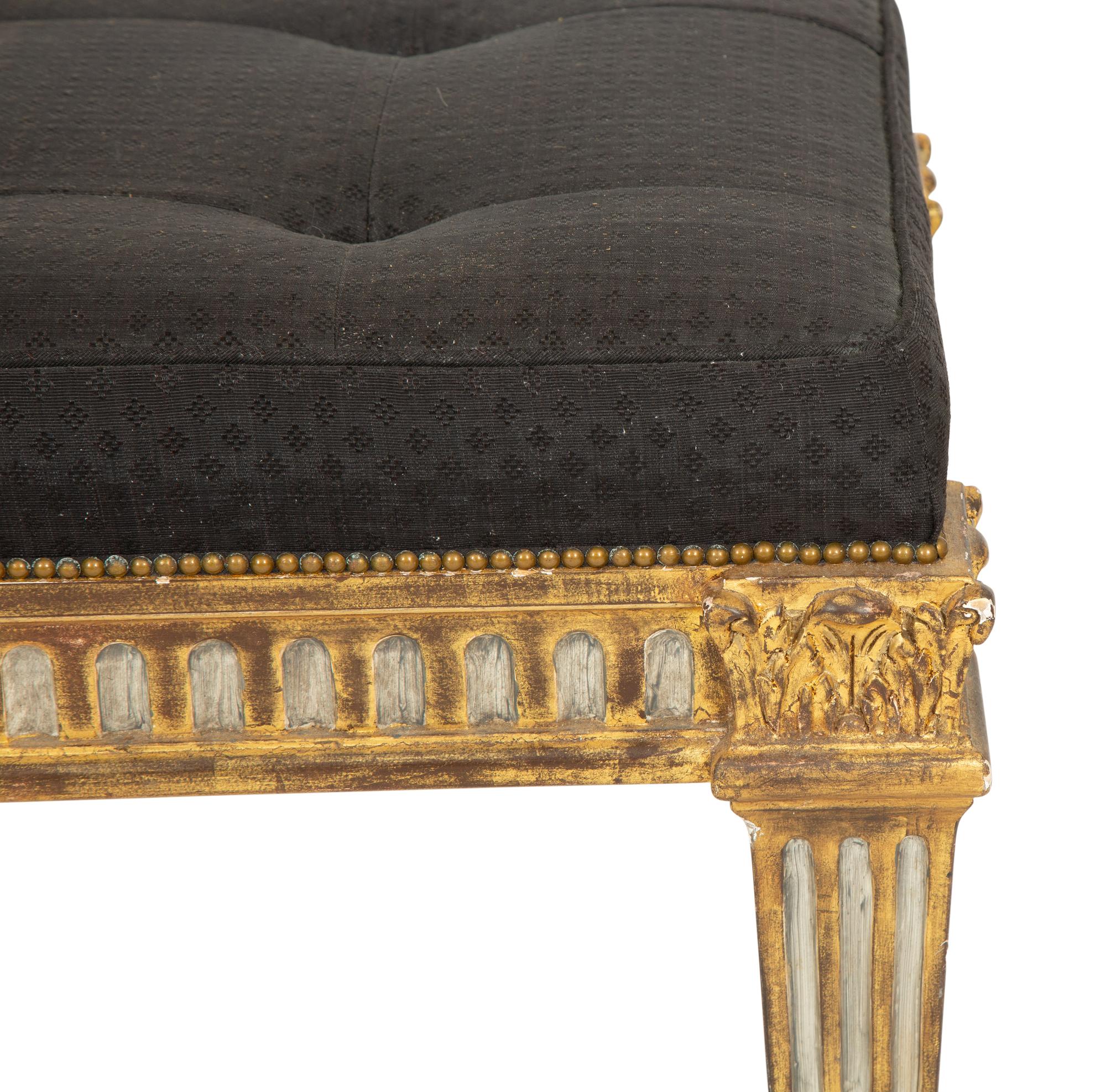 A Louis XIV Style Grey-Painted and Parcel Gilt Bench