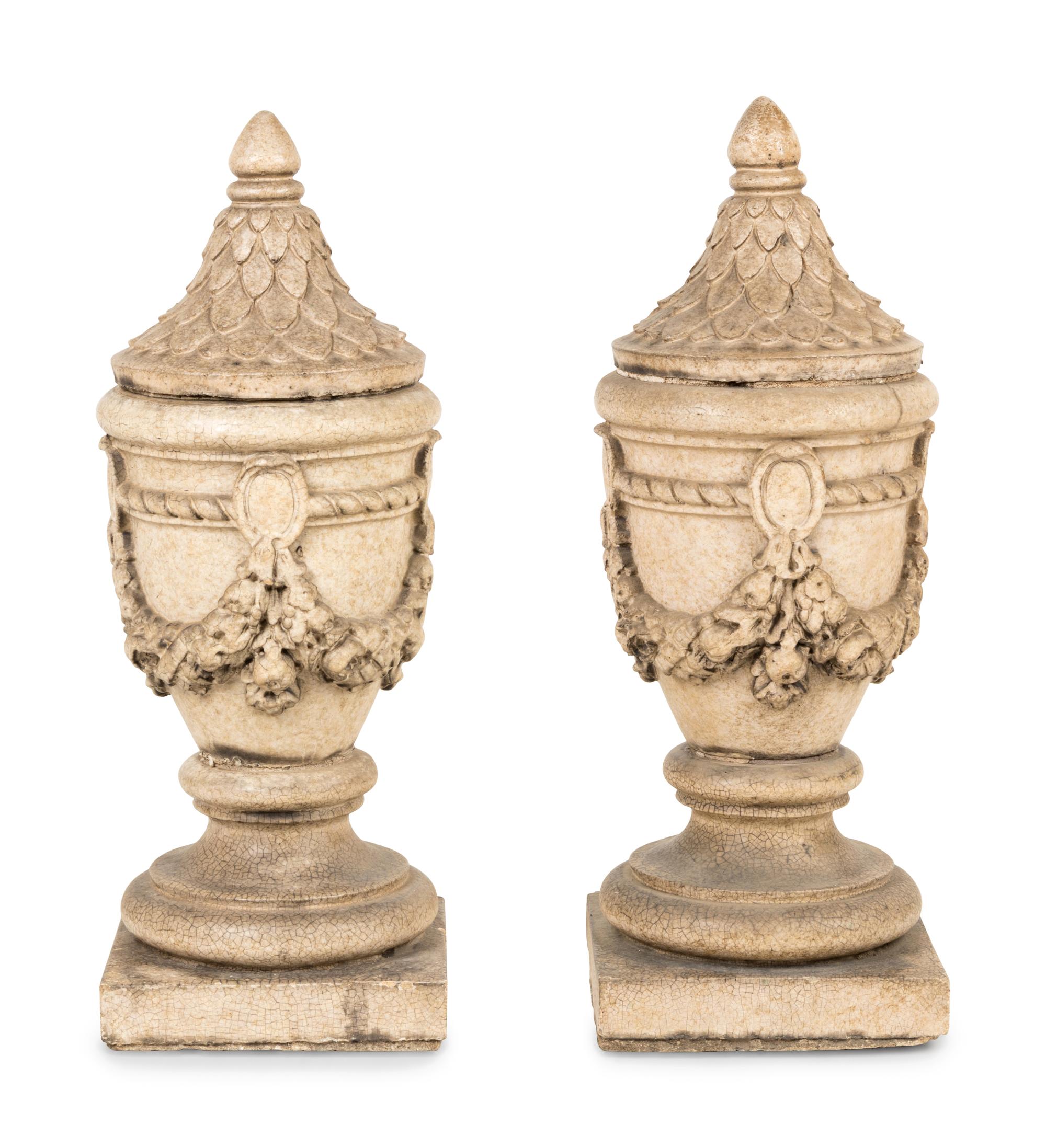 A Pair of Large Glazed Terra Cotta Finials