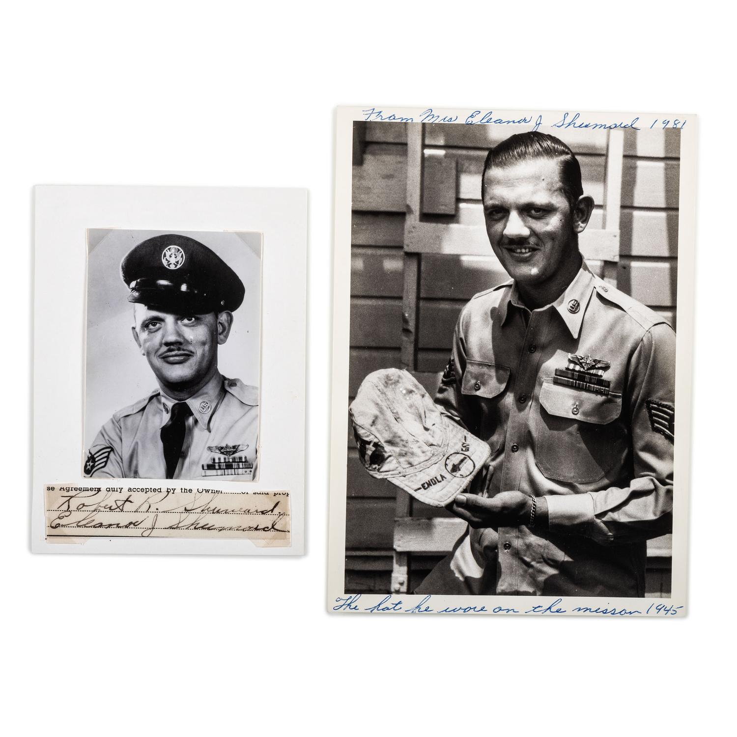 [WORLD WAR II]. SHUMARD, Sgt. Robert (1920-1967). Archive identified to Enola Gay Assistant Flight Engineer Robert Shumard, incl. photographs, autograph, and other personal ephemera.