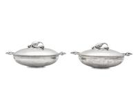 A Pair of Georg Jensen Silver Blossom Pattern Vegetable Dishes and Covers