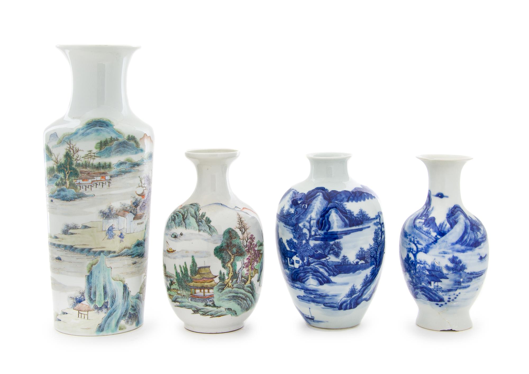 Four Porcelain Vases Height of tallest 13 1/4 inches. — 19TH-EARLY 20TH CEHTURY