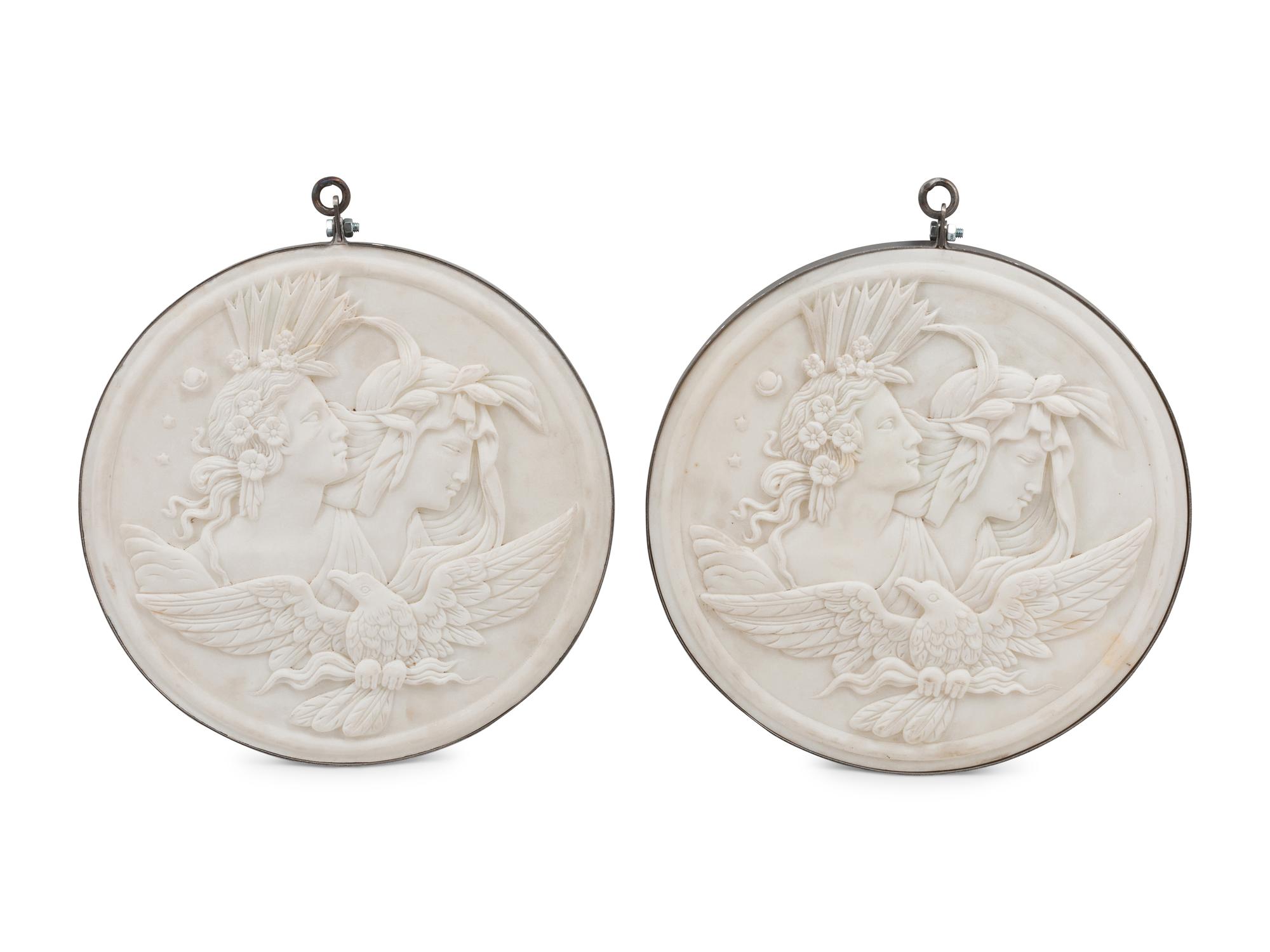 A Pair of Italian Iron Mounted Marble Plaques