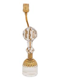 APPROVED FOR DONATION A Gilt Metal Mounted Cut Glass Table Lamp with a Pleated Silk Shade