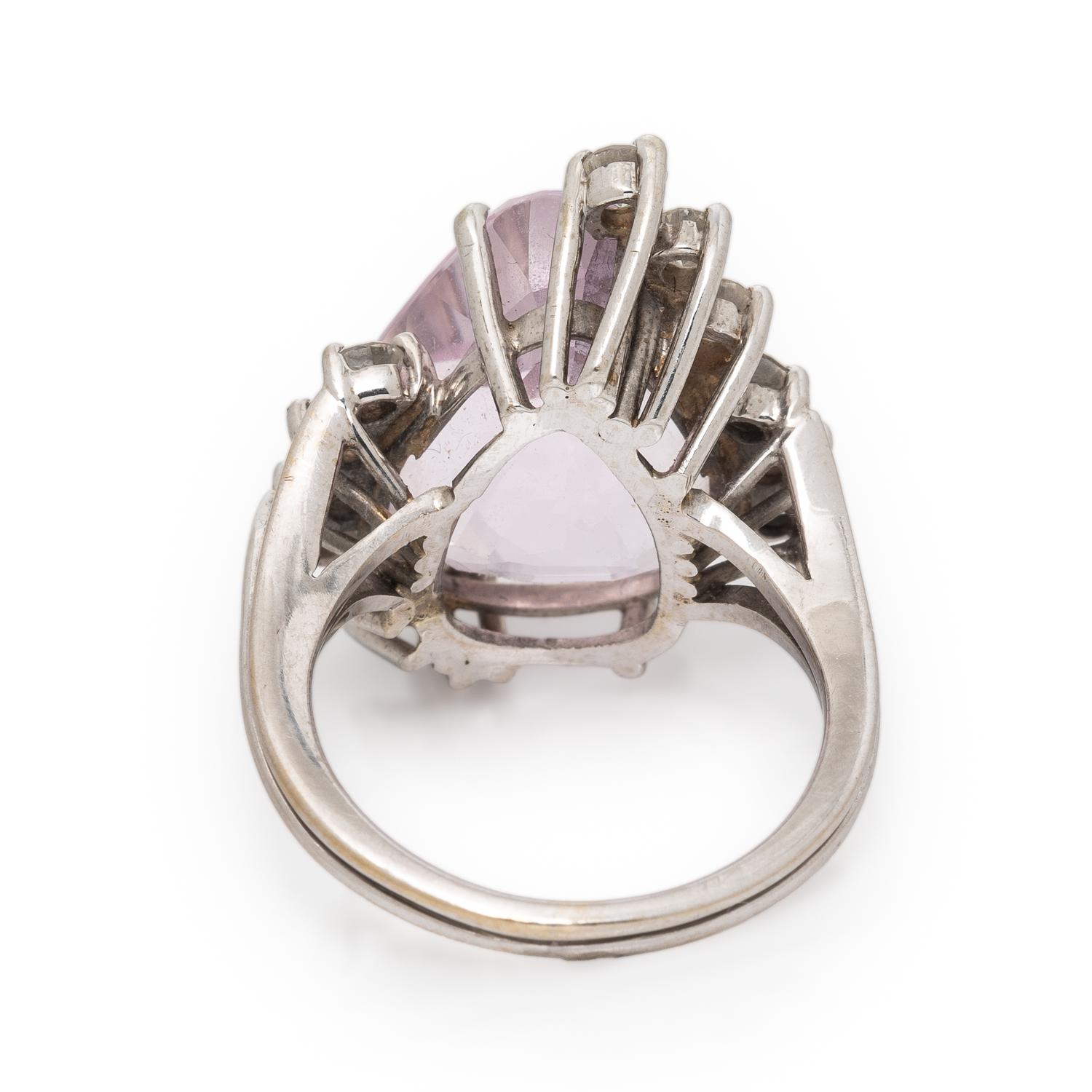 Kunzite, Diamond, and White Gold Ring