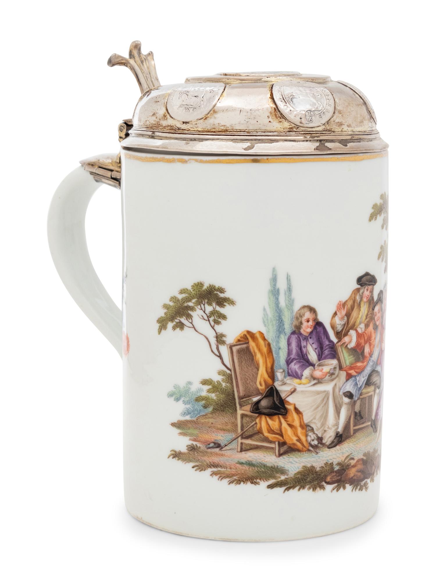 A Silver Mounted Meissen Porcelain Tankard