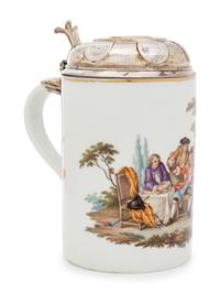 A Silver Mounted Meissen Porcelain Tankard
