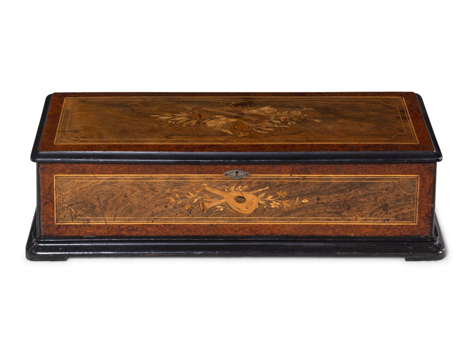 A Swiss Marquetry Harpe Harmonique Piccolo Cylinder Music Box