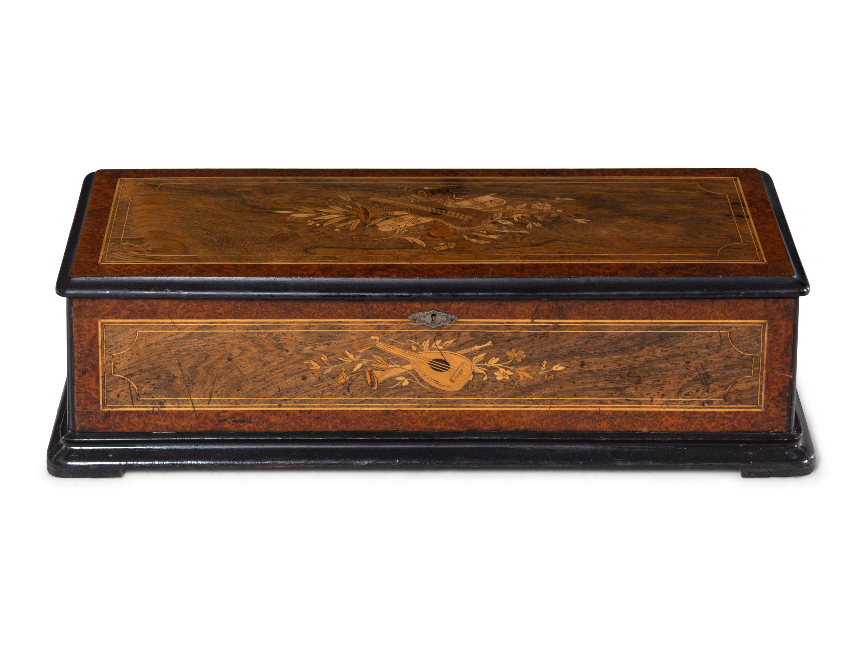 A Swiss Marquetry Harpe Harmonique Piccolo Cylinder Music Box