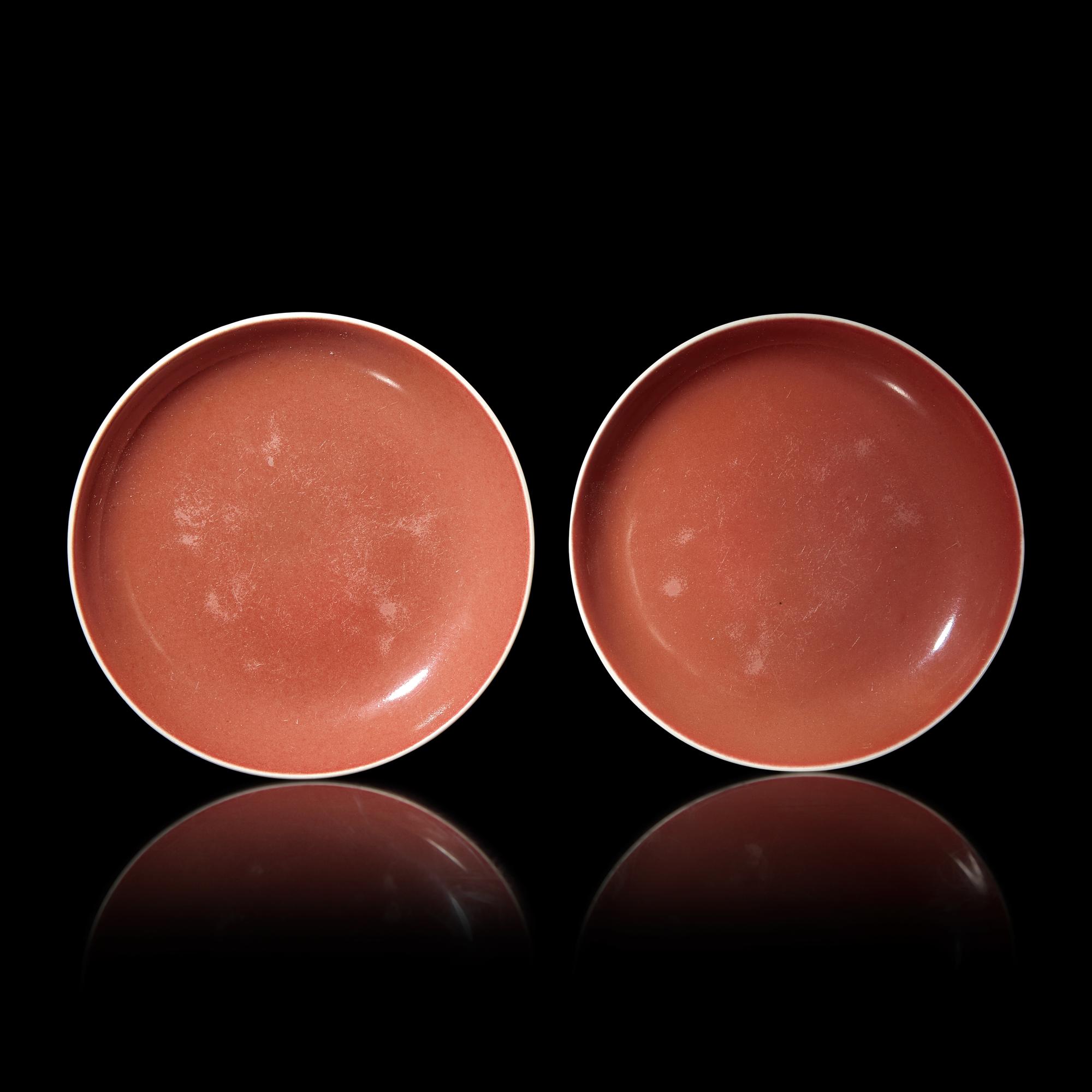 A Pair of Chinese Copper Red-Glazed Dishes, Qing Dynasty, 18th/Early 19th Century — 清中期 紅釉賞盤一對